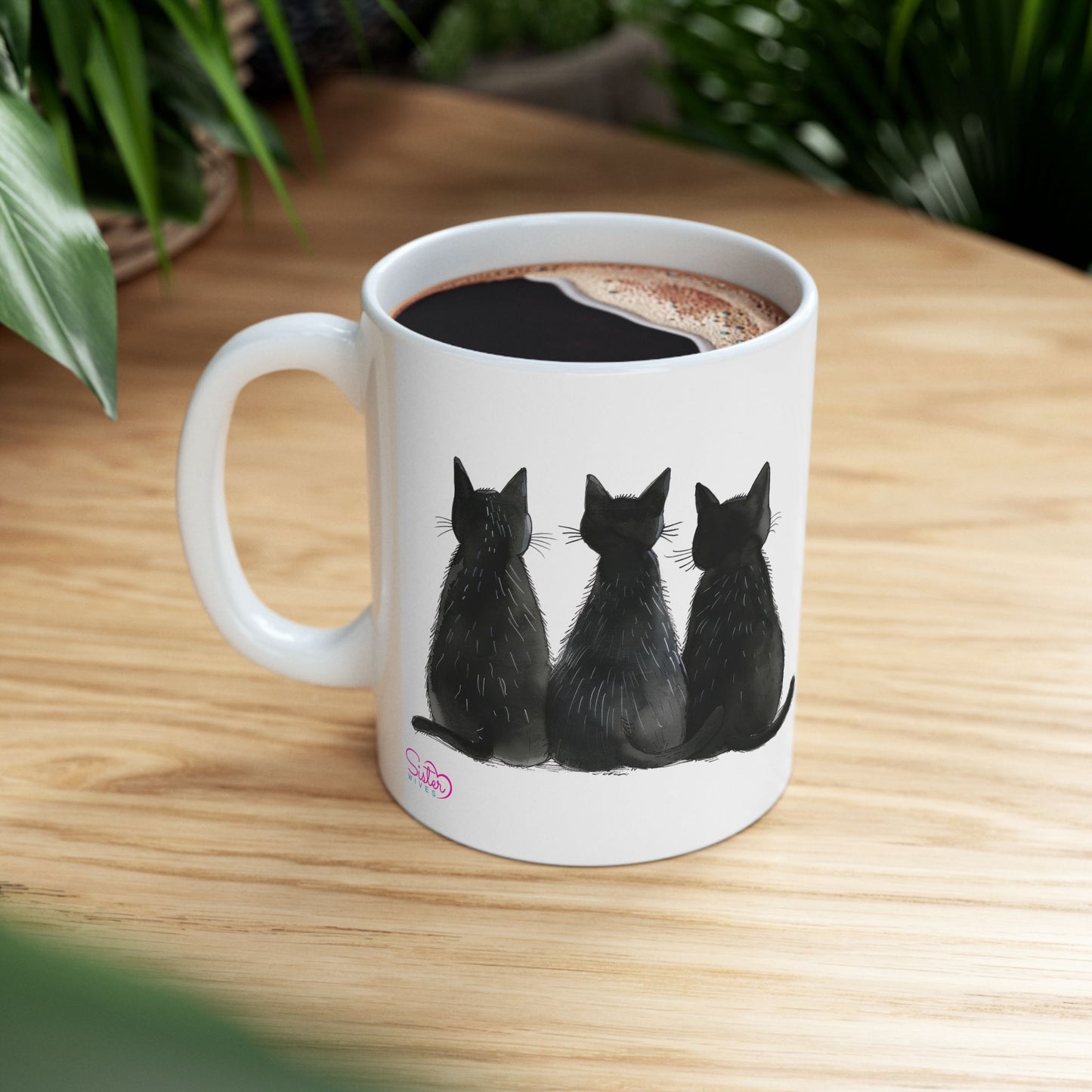 Three Black Cats Mug | Chosen Family Coffee Cup | Polyamory & Sisterwives Symbol Mug | Ethical Non-Monogamy Gift | Cozy Ceramic Mug