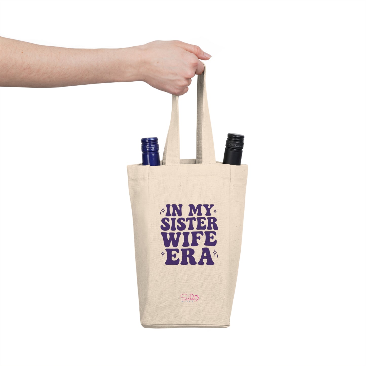 Double Wine Tote Purple "In My Sister Wife Era" Canvas Bottle Carrier, Bridal Shower & Sisterhood Gift