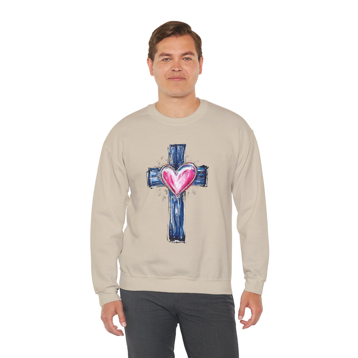 Cross with Heart Crewneck Sweatshirt | Love-Centered Faith Pullover | Inclusive Christian Apparel | Cozy Spiritual Sweatshirt
