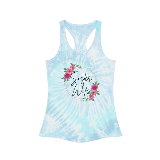 Sister Wife Floral Tie-Dye Tank Top, Summer Casual Wear, Graphic Tee for Bachelorette, Birthday Gift, Festival Style Top, Sister Wife Tank Top