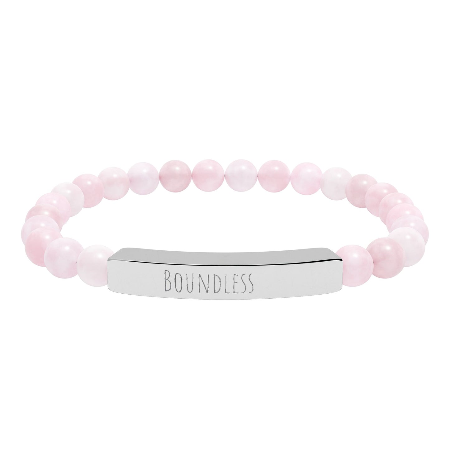 “Boundless” Natural Stone Stretch Bar Bracelet – Engraved Stainless Steel ID Bracelet, Polyamory & ENM Jewelry, Minimalist Relationship Symbol