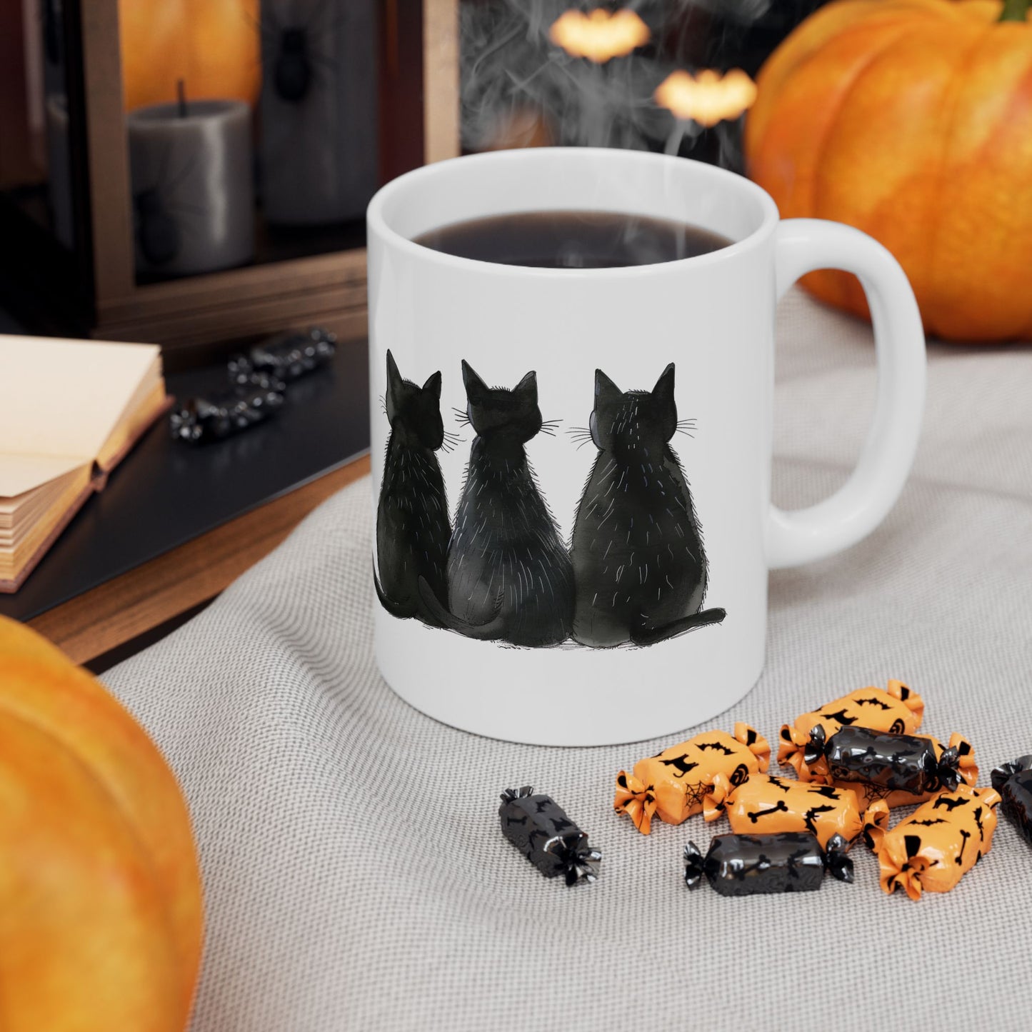 Three Black Cats Mug | Chosen Family Coffee Cup | Polyamory & Sisterwives Symbol Mug | Ethical Non-Monogamy Gift | Cozy Ceramic Mug