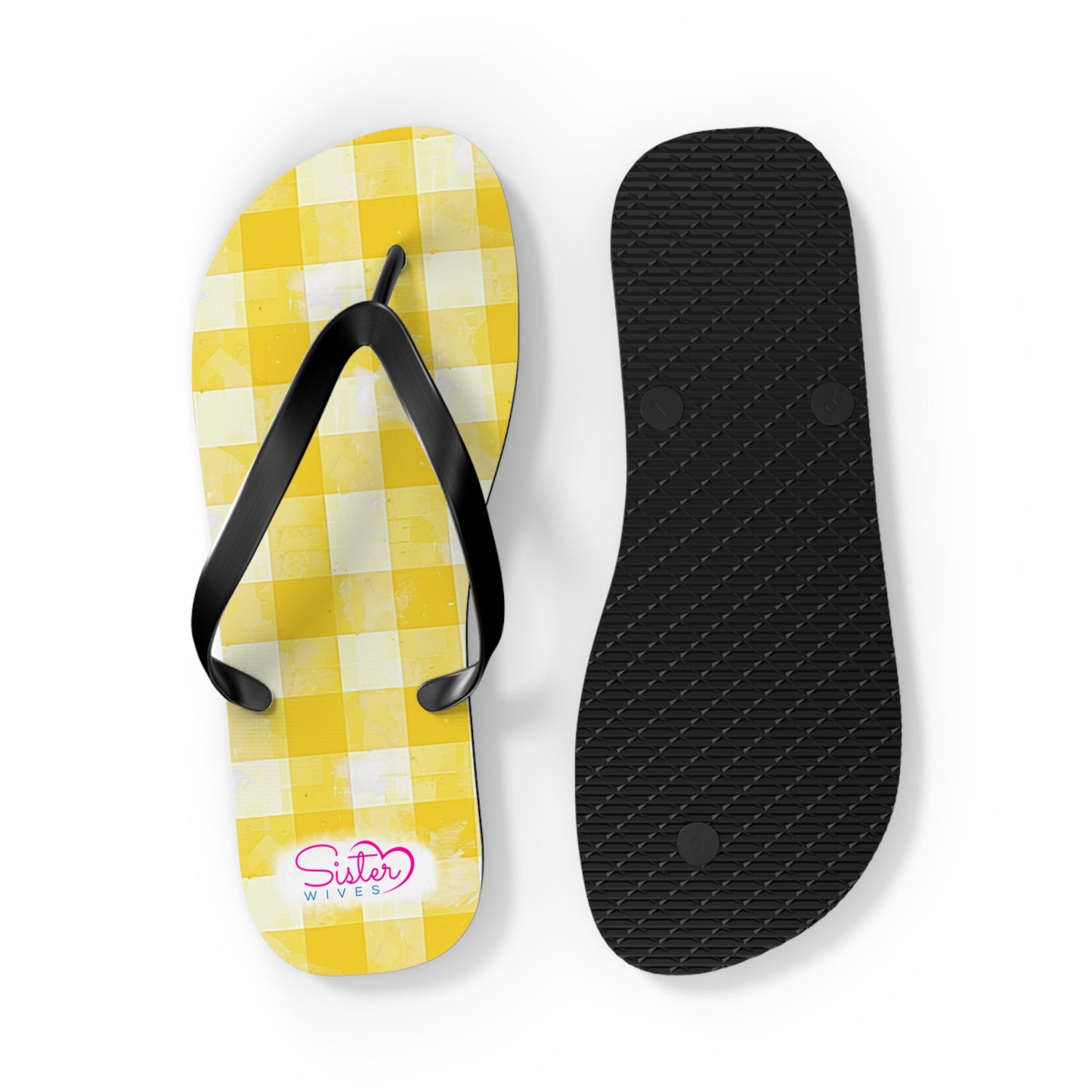 Cute Yellow Gingham Flip Flops for Women | Ethical Non Monogamy Lifestyle Summer Sandals