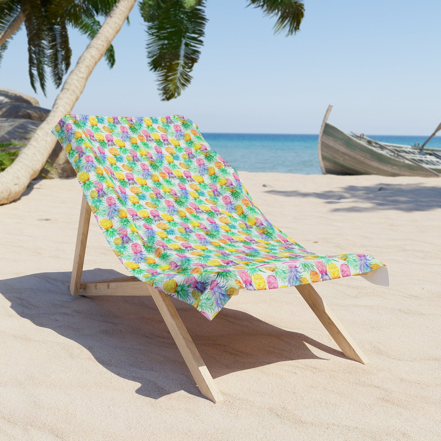 Upside-down Pineapple Rainbow Beach Towel Tropical Vibe Towel, Summer Vacation Poolside Essential, Beach Day Accessory