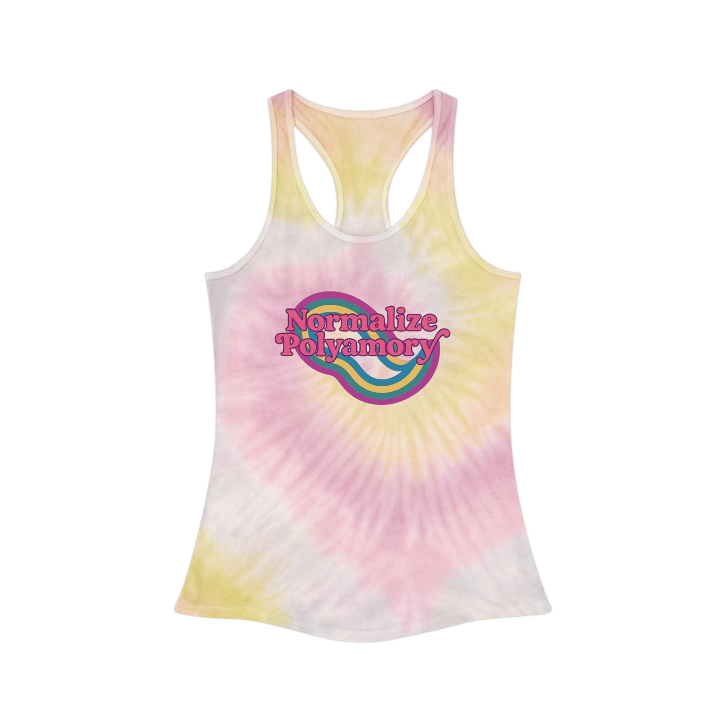 Normalize Polyamory Retro Tie Dye Racerback Tank Top, ethical nonmonogamy, Sisterwives, Polyamory Tank Top