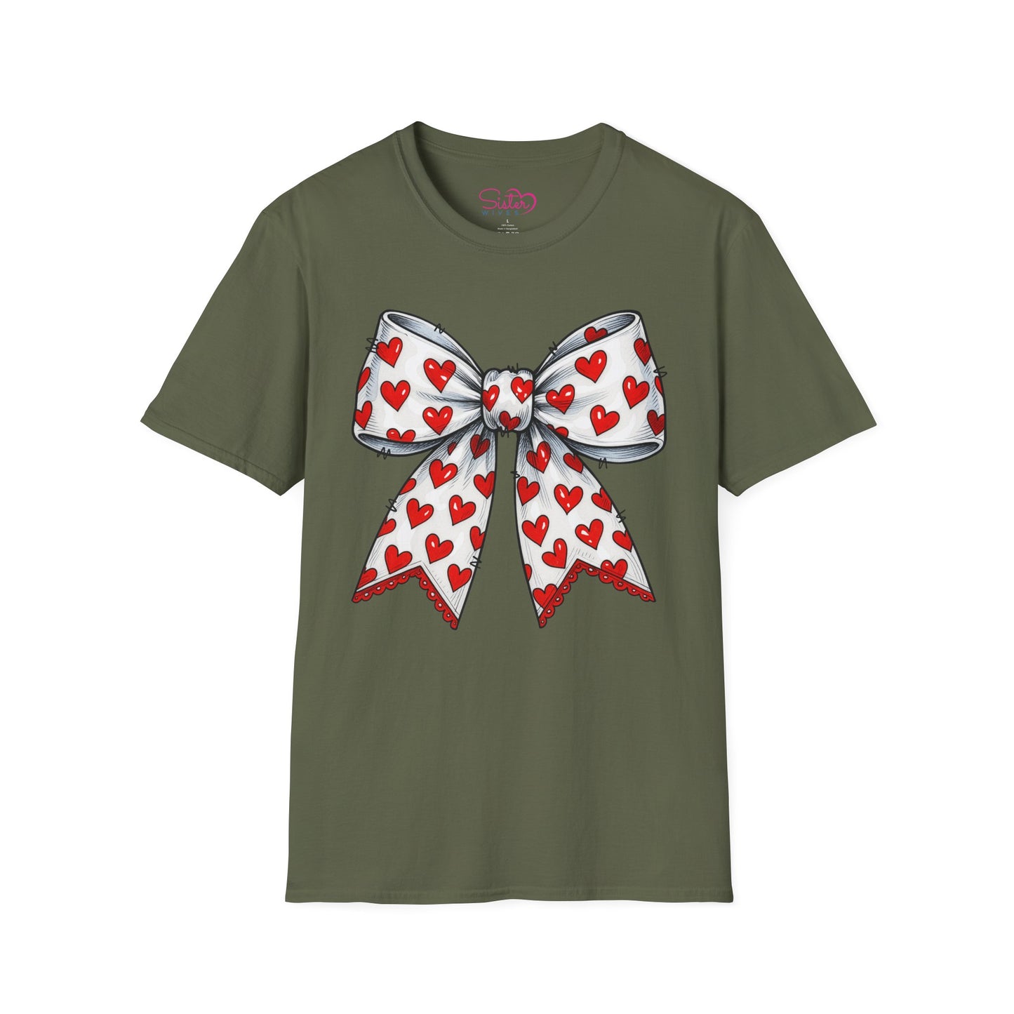Valentine's Day Red Coquette Bow Shirt – Flirty Valentine Bow T-Shirt, Polyamory ENM Non-Monogamy Symbol Tee, Unisex Gildan 64000