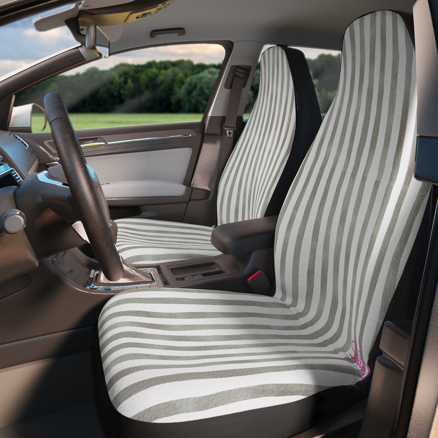 Dark Grey Stripe Car Seat Covers – Minimalist Boho Auto Decor | Polyamory & ENM Friendly