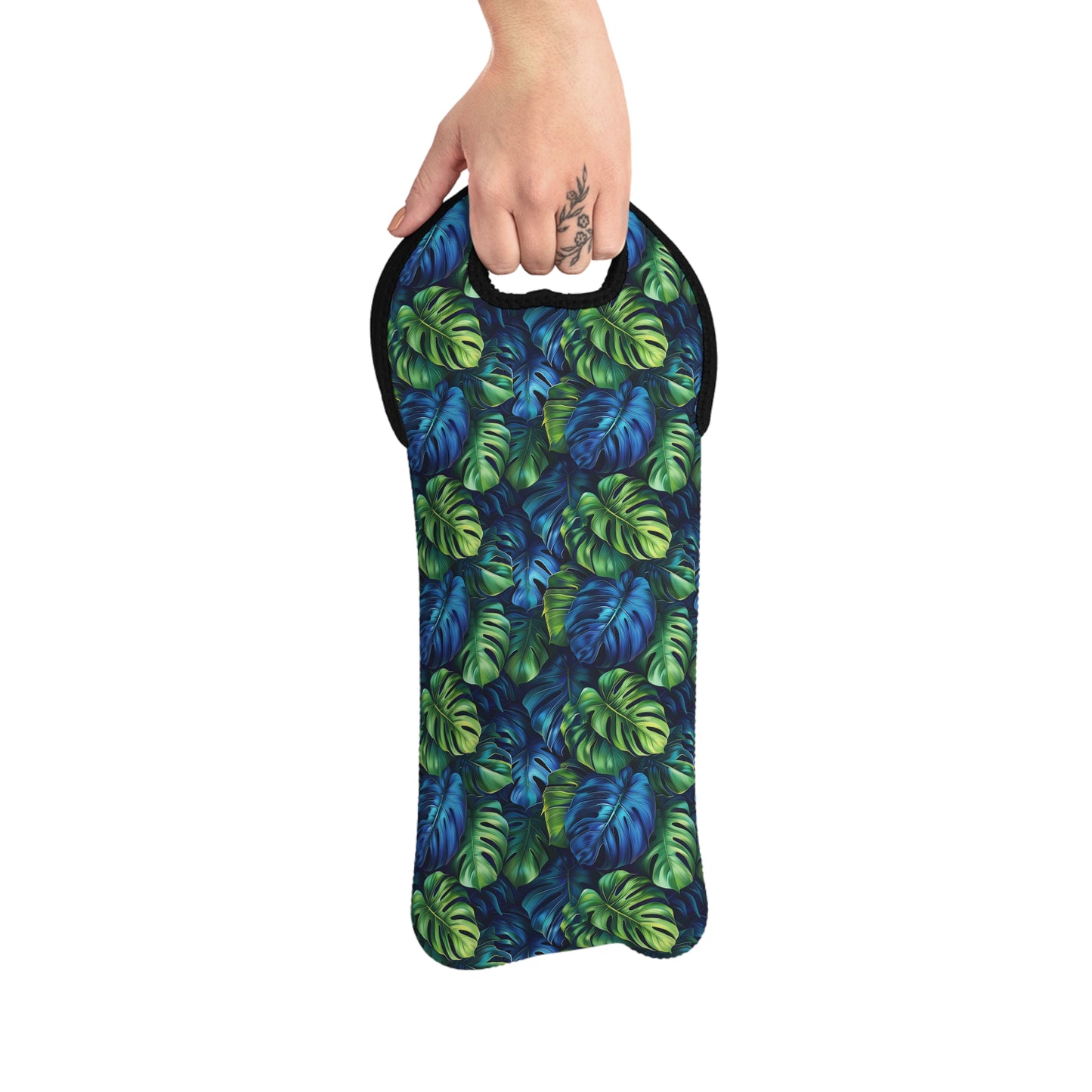 Tropical Leaf Wine Tote Bag – Reusable Neoprene Wine Bottle Carrier with Handle
