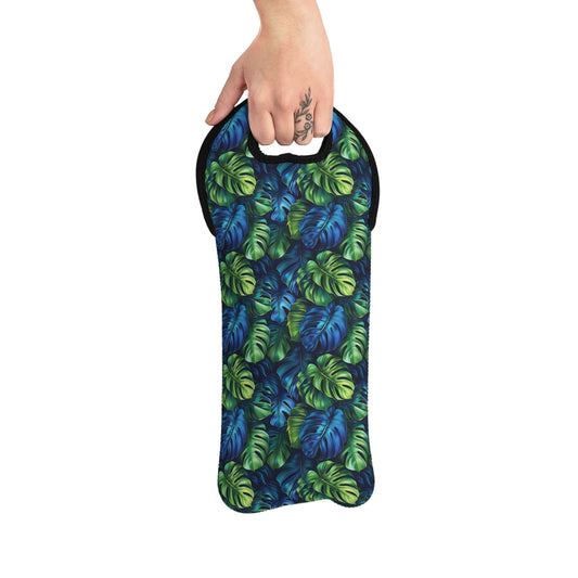 Tropical Leaf Wine Tote Bag – Reusable Neoprene Wine Bottle Carrier with Handle