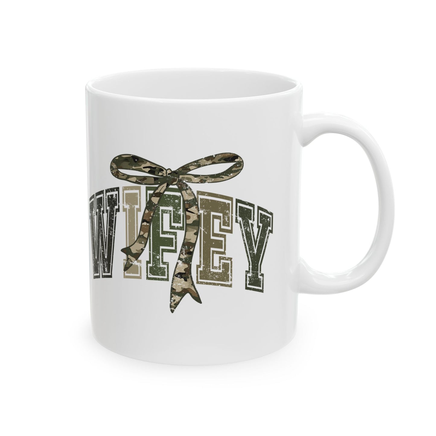 Wifey Mug with Camo Bow | Sister Wife Coffee Cup | Polyamory & ENM Lifestyle Mug | Cozy Ceramic Mug | Gift for Wives