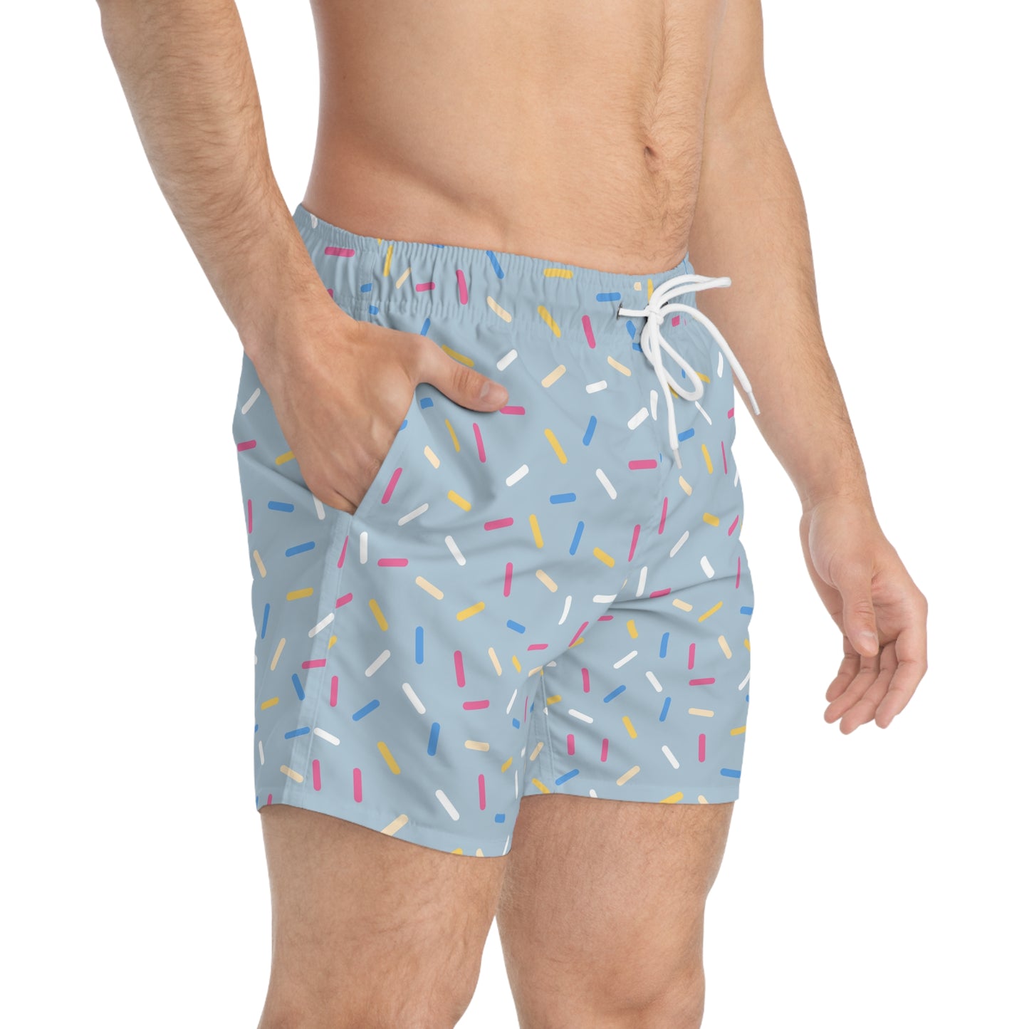 Men’s Rainbow Sprinkle Swim Trunks – Pastel Confetti Summer Swim Shorts, Fun Pool & Beach Board Shorts, Fast-Dry AOP Trunks