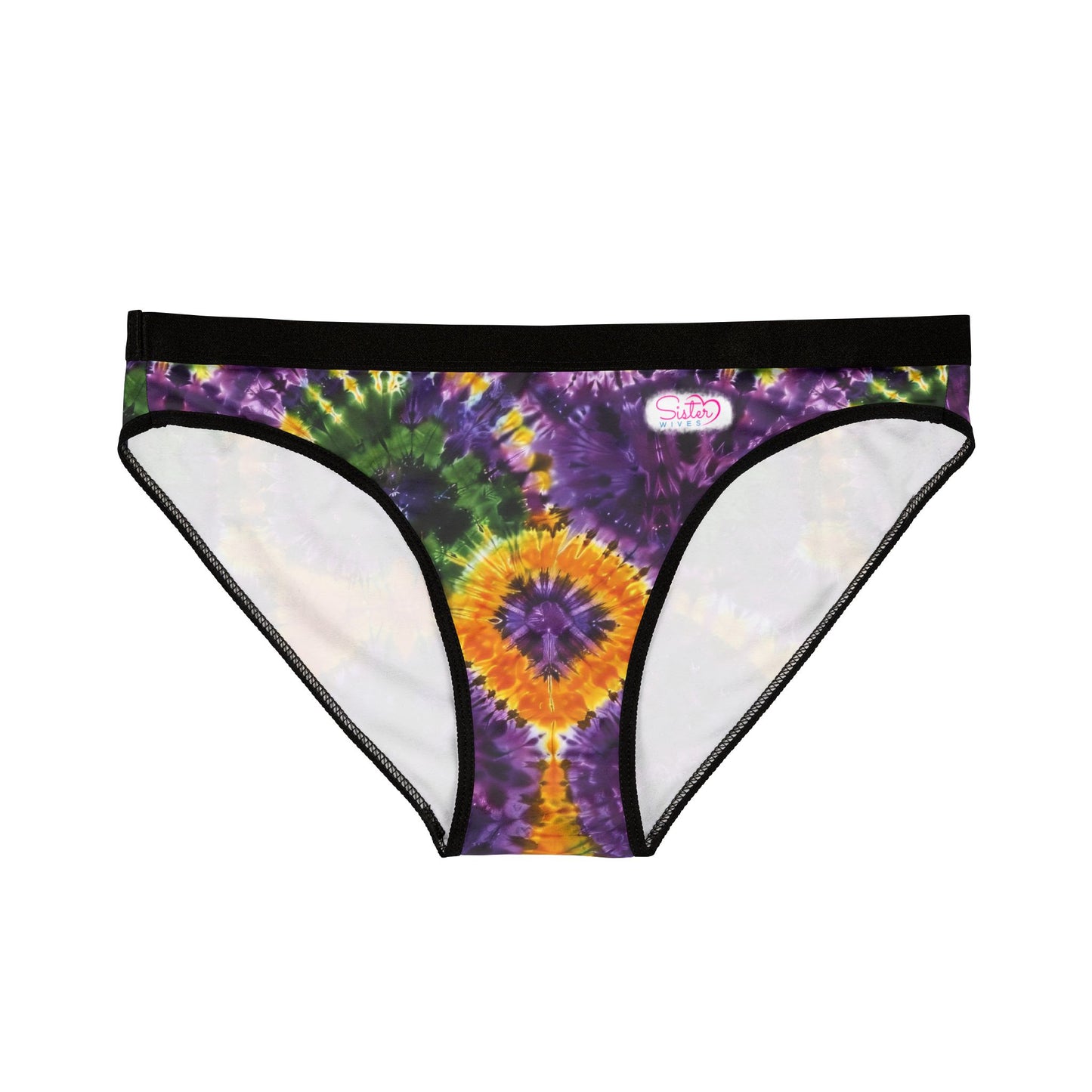 Mardi Gras Tie-Dye Women’s Panties | Polyamory ENM Pride Underwear | Ethical Non-Monogamy Lingerie | Colorful Festival-Inspired Bikini Briefs