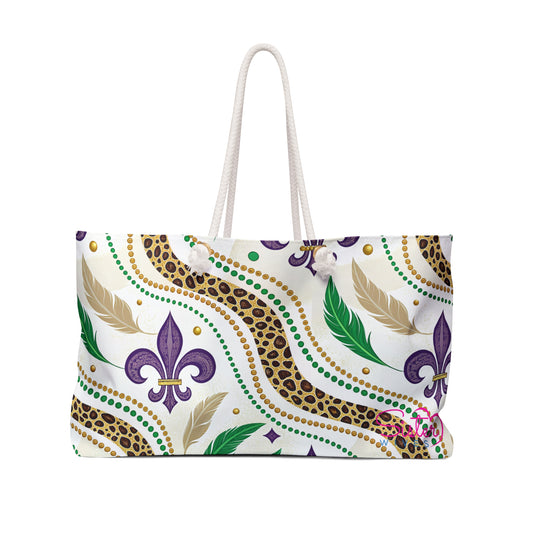 Mardi Gras Cheetah Print Weekender Bag | Polyamory ENM Friendly Travel Tote | Matching Couple & Throuple Overnight Bag | Festival & Cruise Carryall