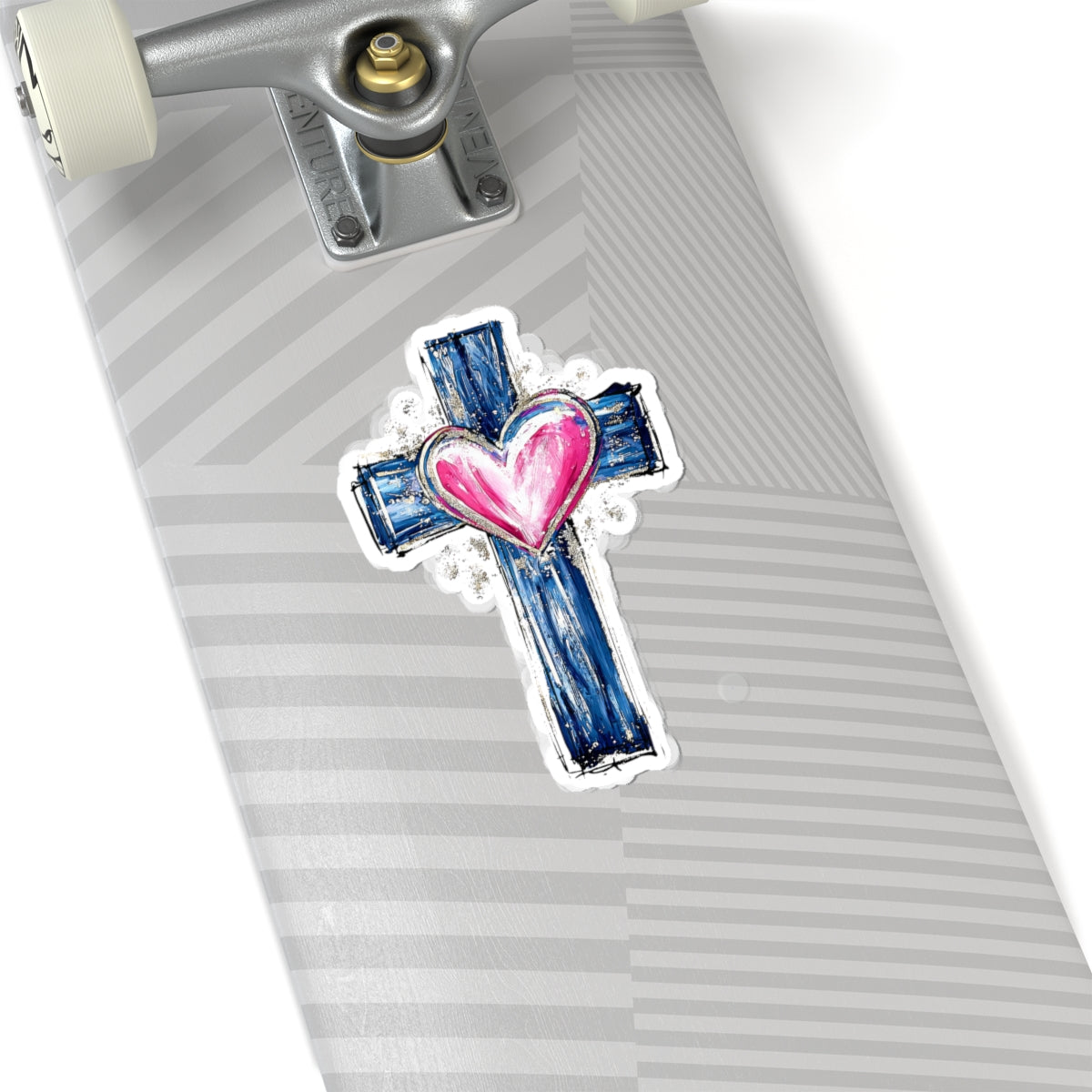 Cross With Heart Kiss Cut Sticker – Faith Inspired Vinyl Sticker | Love & Grace Christian Decal | Laptop Water Bottle Sticker