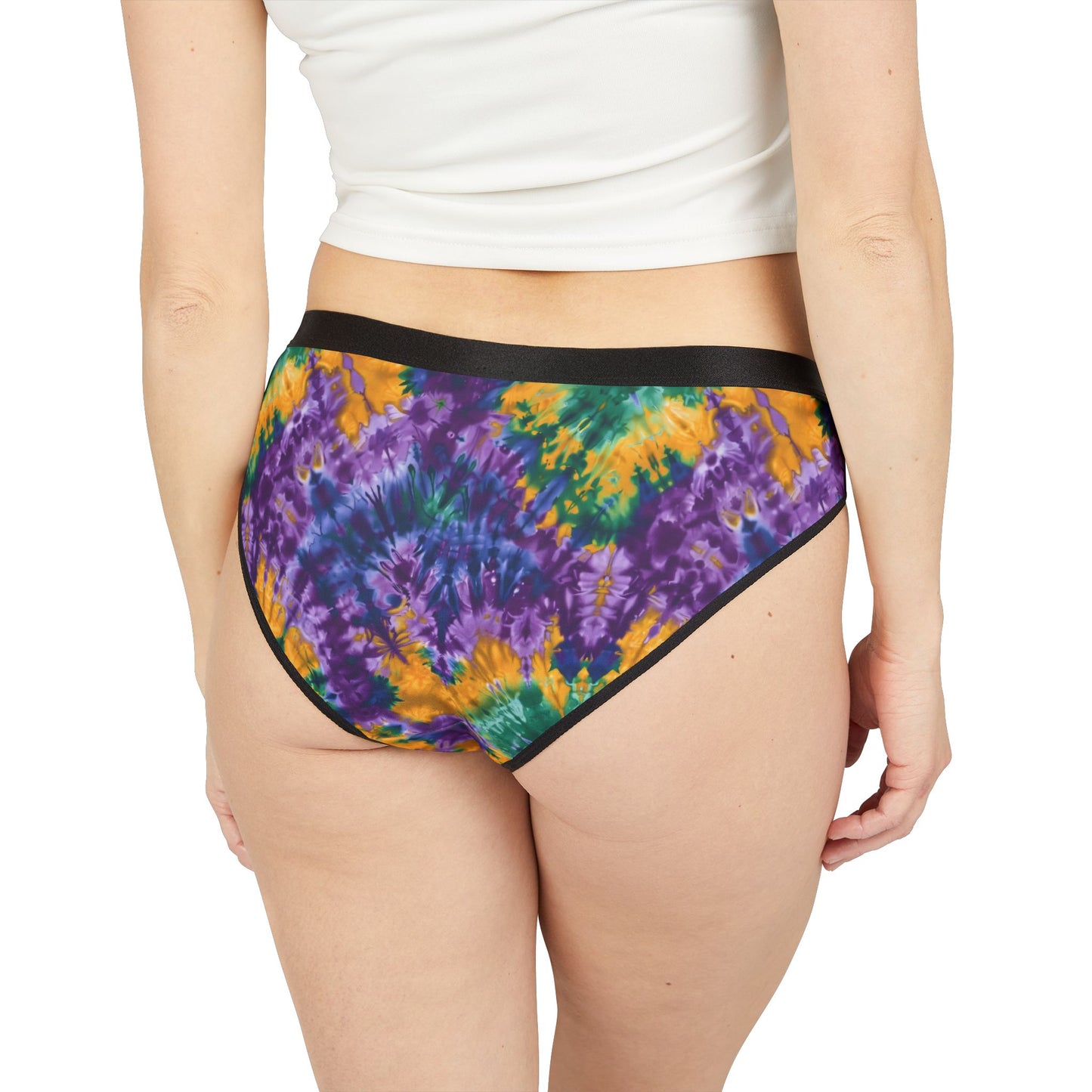 Mardi Gras Tie-Dye Women’s Panties | Polyamory ENM Pride Underwear | Ethical Non-Monogamy Lingerie | Colorful Festival-Inspired Bikini Briefs