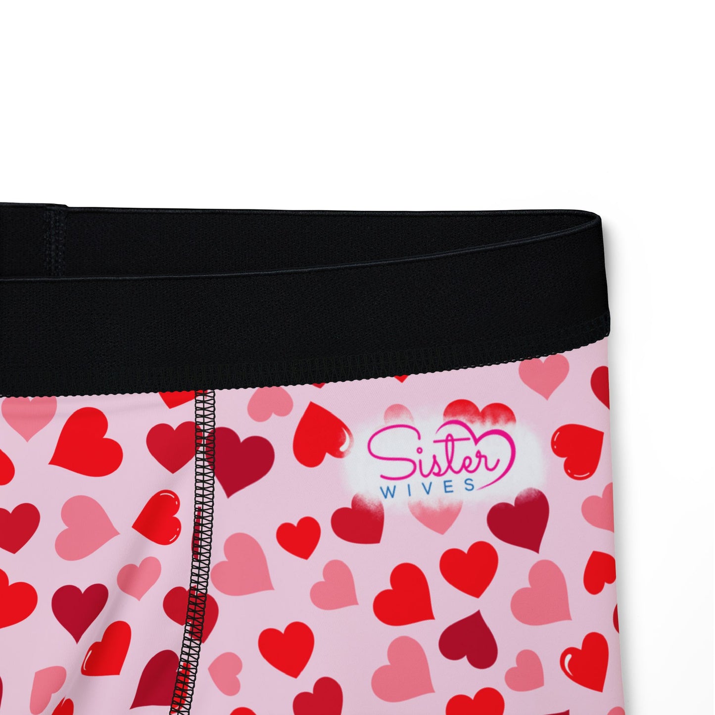 Light Pink Men’s Heart Print Boxer Briefs – Polyamory & Swinger Friendly Underwear, ENM Pride Boxers, Matching Couples & Pairs Available