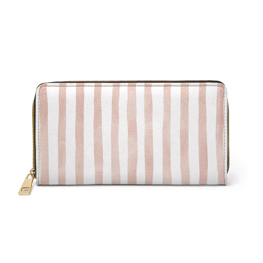 Stripe Zip Up Wallet – Polyamory Sisterwives ENM Friendly Wallet | Swinger Lifestyle Accessory | Minimalist Blush Stripe Zipper Wallet