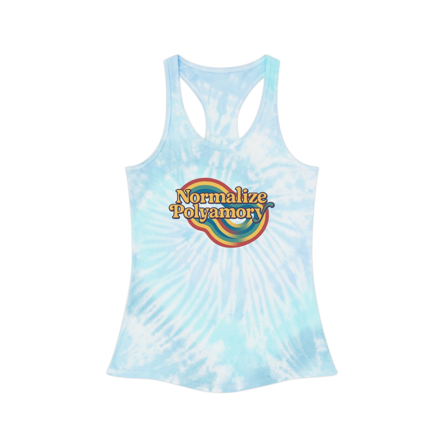 Normalize Polyamory Retro Tie Dye Racerback Tank Top, ethical nonmonogamy, Sisterwives, Polyamory Tank Top