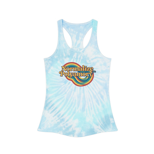 Normalize Polyamory Retro Tie Dye Racerback Tank Top, ethical nonmonogamy, Sisterwives, Polyamory Tank Top