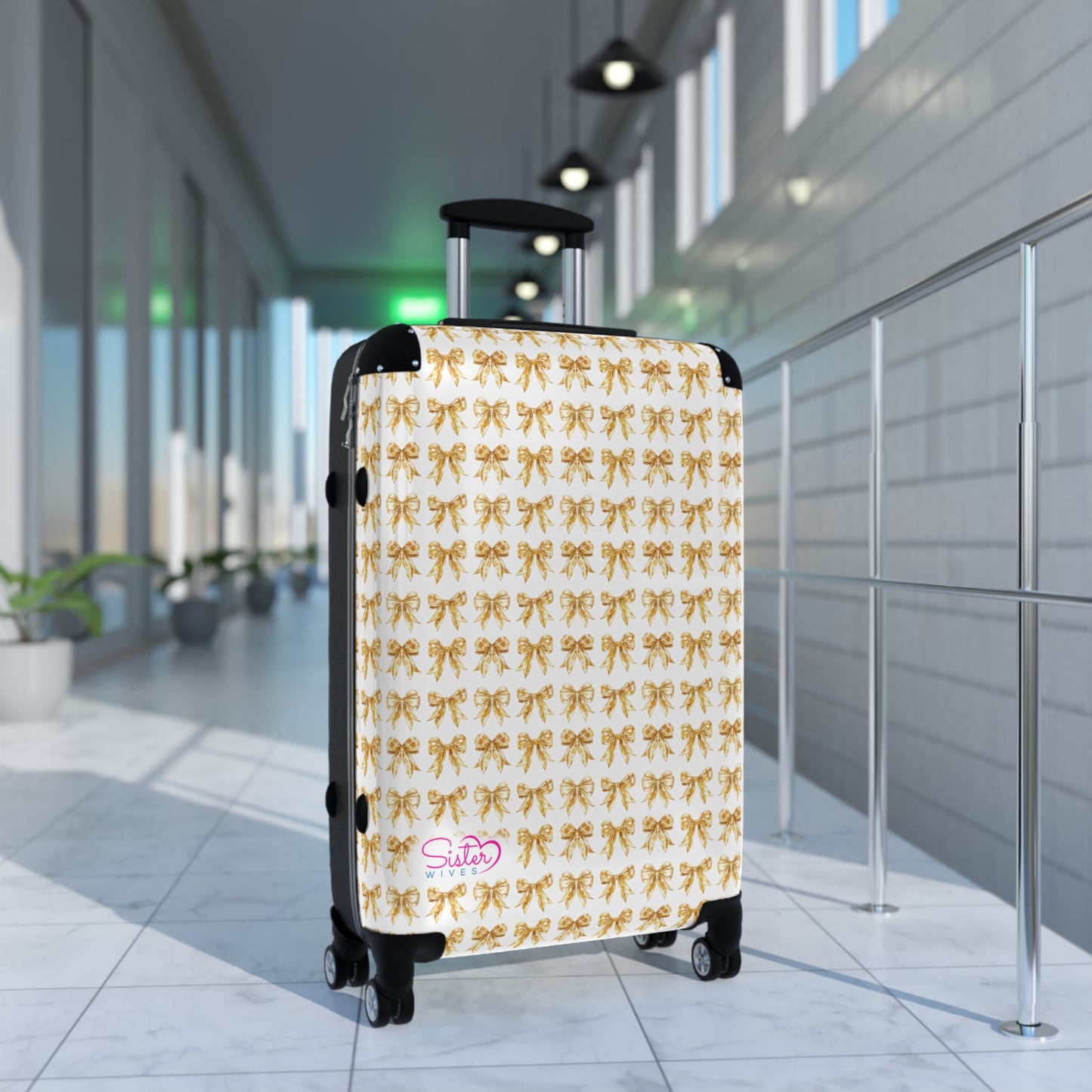 Coquette Golden Shimmer Bows Sisterwives Suitcase - Luggage, Travel Gear, Vacation Essential, Summer Adventure Bag, Stylish Travel Accessory