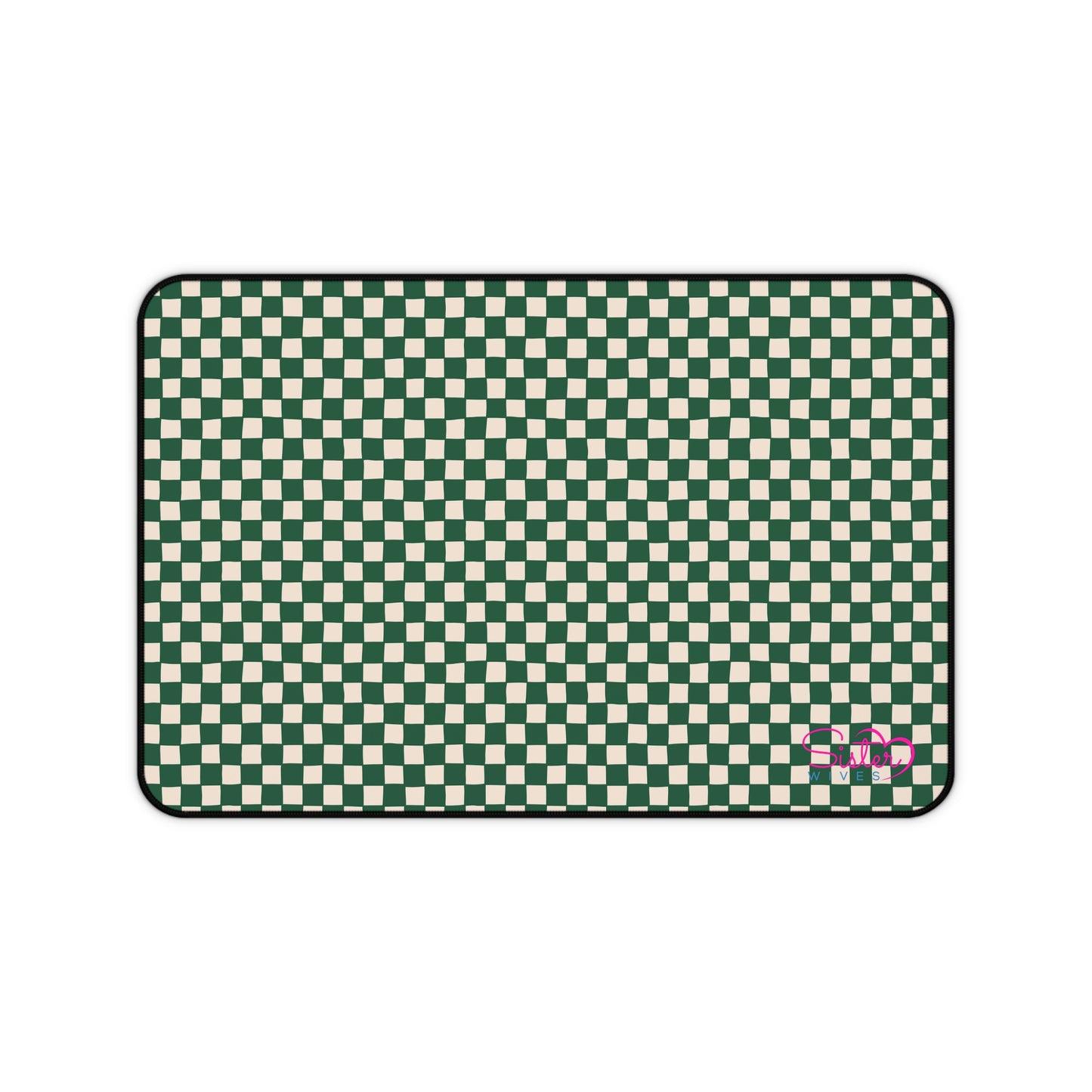Green Checkered Desk Mat – Retro Checkerboard Mouse Pad, Neoprene Extended Desk Mat, Polyamory Friendly Office Decor, Love-Positive Workspace Accessory