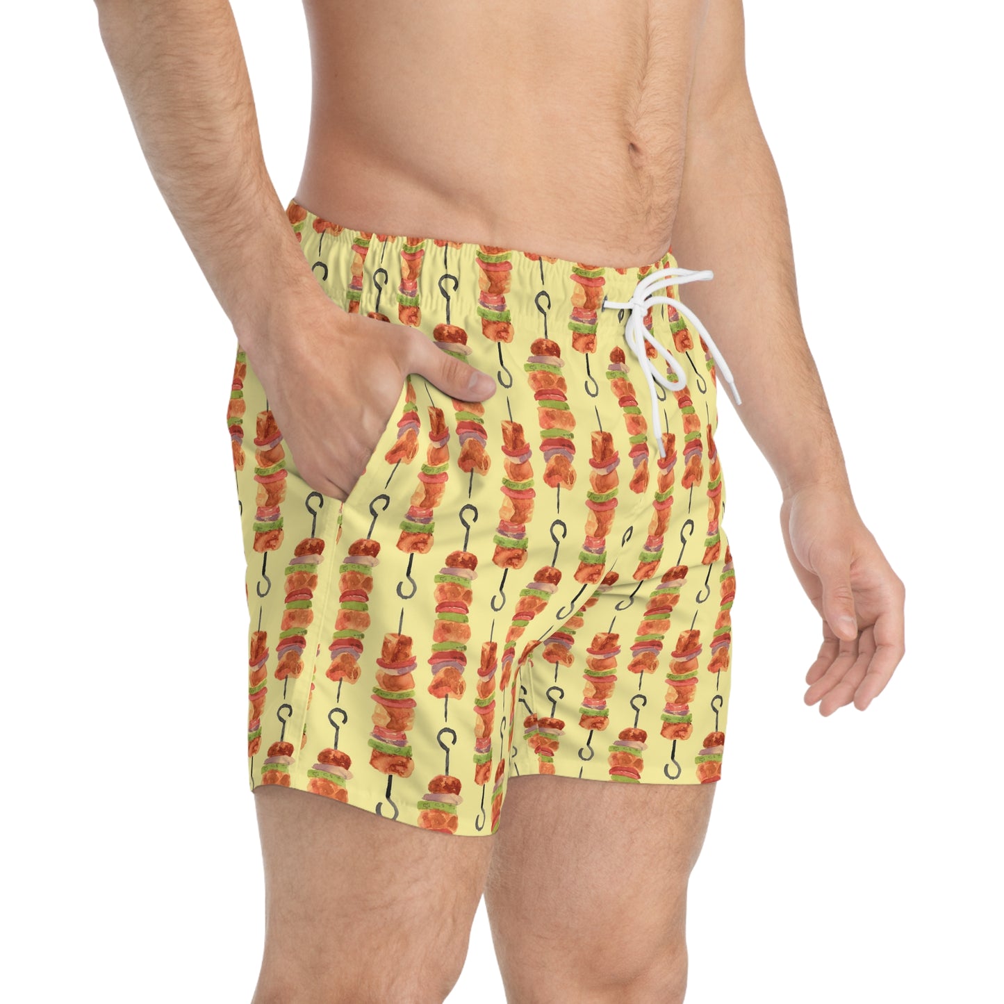 Men’s BBQ Swim Trunks – Grill & Cookout Boardshorts | Funny Food Print Swimwear | Fast-Dry Summer Swim Shorts