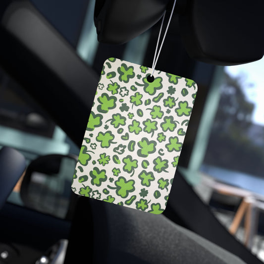 Green Clover Car Air Freshener – Lucky Retro Aesthetic Hanging Diffuser | Pine, New Car & Black Ice Scents