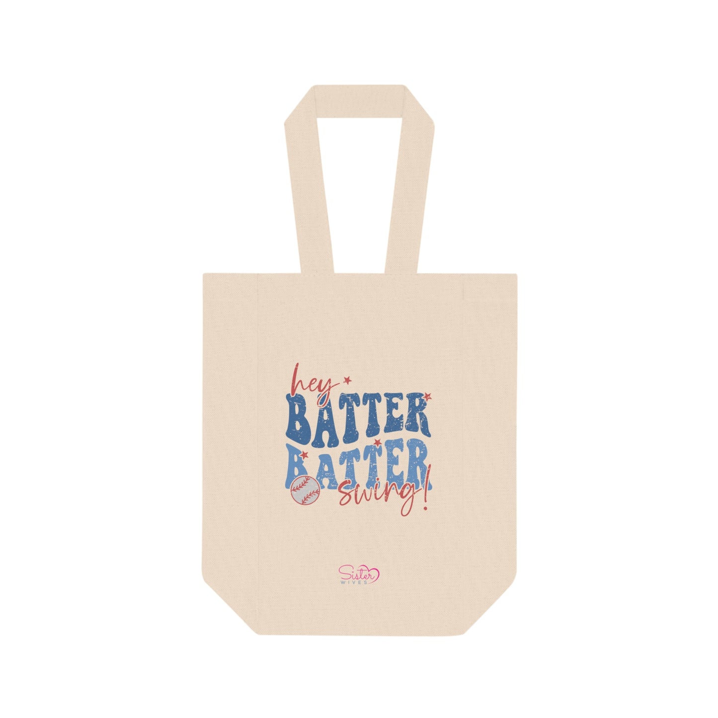 Hey Batter Batter Swing Double Wine Tote – Funny Swinger Wine Bag | ENM Polyamory Date Night Tote | 2 Bottle Canvas Wine Carrier