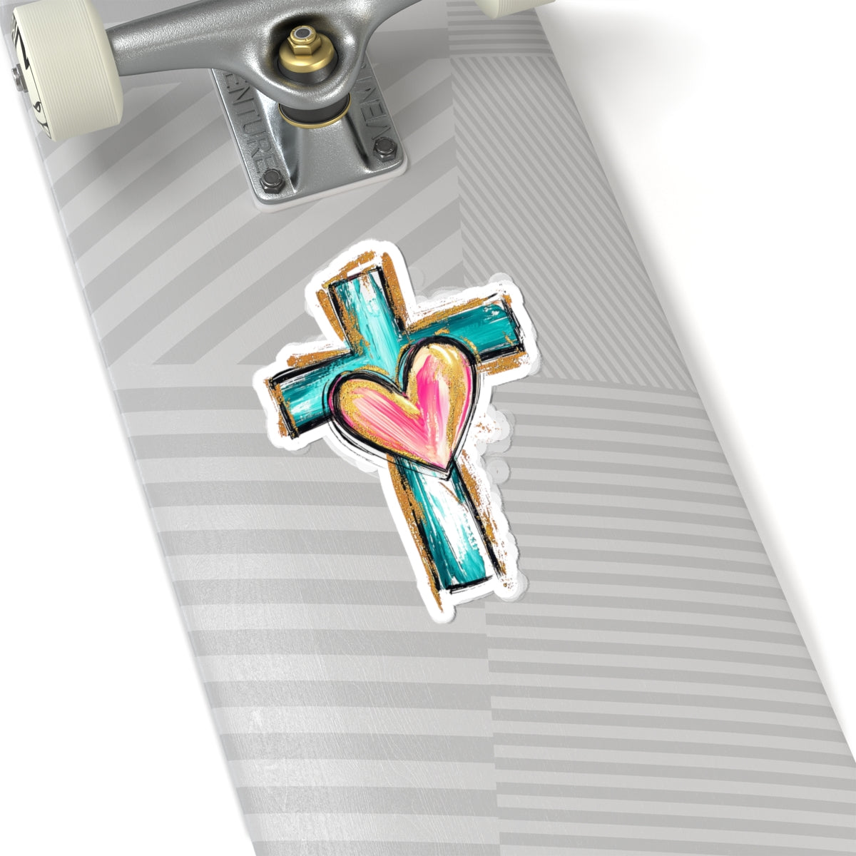 Cross With Heart Kiss Cut Sticker – Faith Inspired Vinyl Sticker | Love & Grace Christian Decal | Laptop Water Bottle Sticker