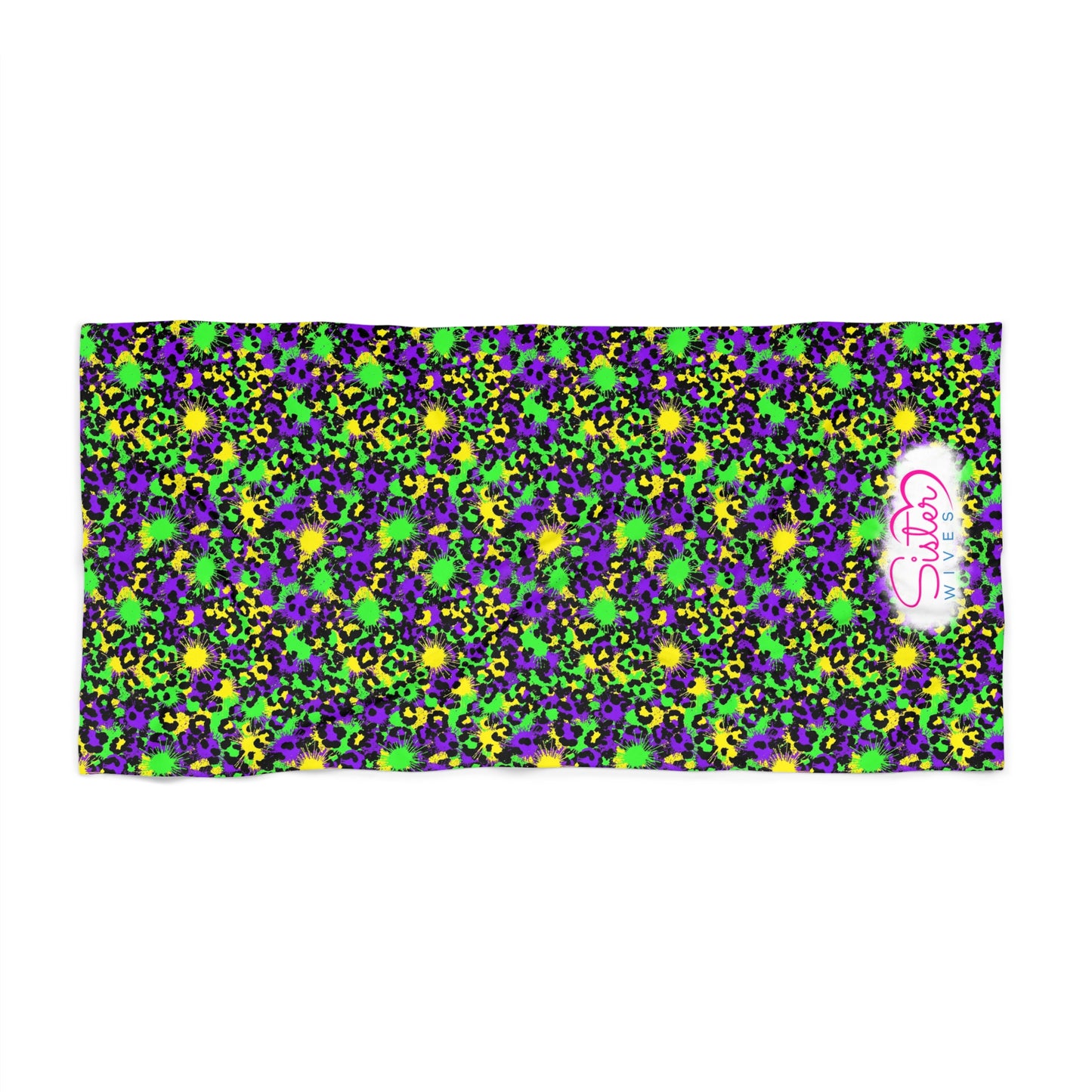 Mardi Gras Cheetah Print Beach Towel | Polyamory ENM Friendly | Matching Couple & Throuple Towel | Festival Cruise Pool & Resort Towel