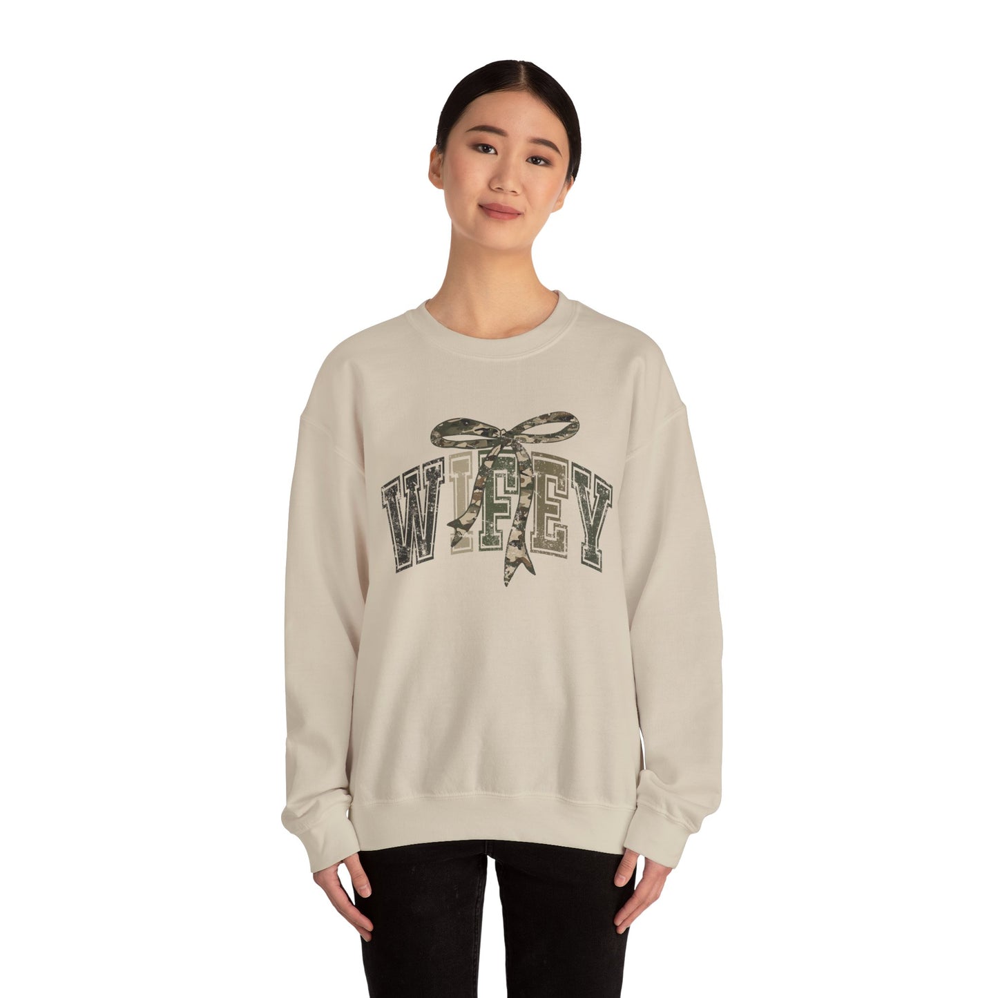 Wifey Sweatshirt with Camo Bow | Sister Wife Crewneck | Polyamory & ENM Lifestyle Apparel | Cozy Unisex Wifey Pullover