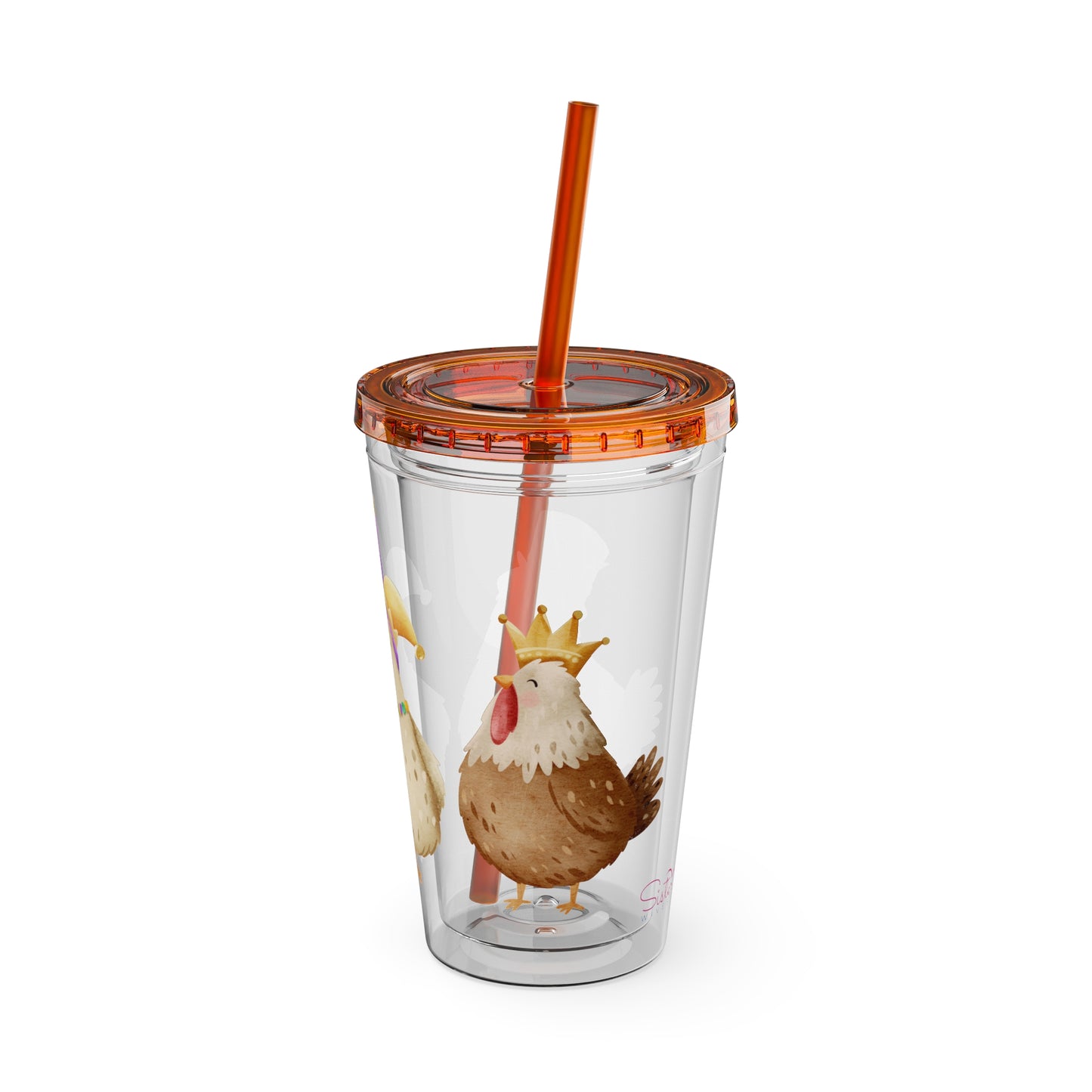Mardi Gras Chicken 16oz Sunsplash Tumbler | Funny Farm Chicken Drink Cup | Cajun Mardi Gras Drinkware | Colorful Chicken Lover Gift | Farmhouse Humor Tumbler