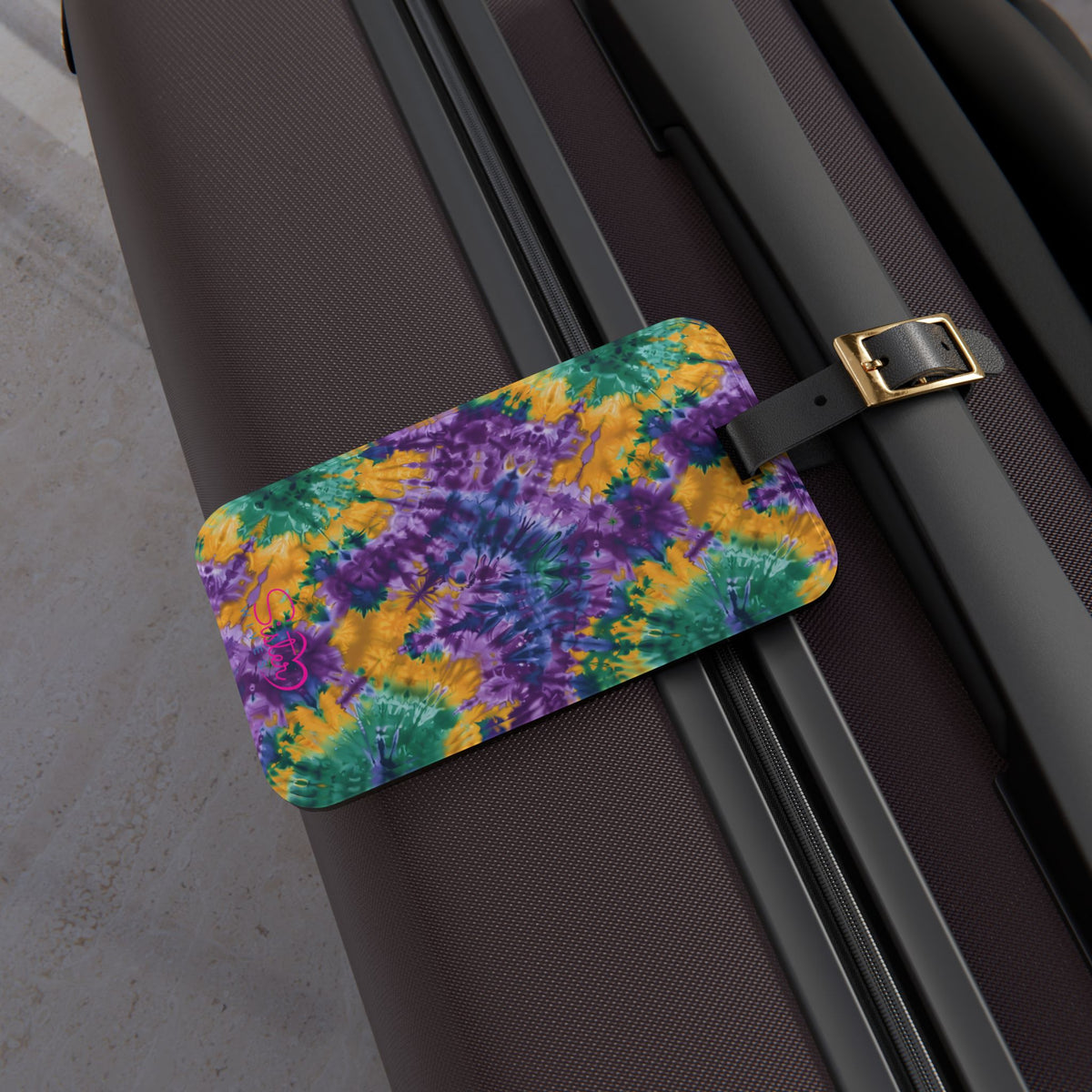Mardi Gras Tie-Dye Luggage Tag | Polyamory ENM Pride Travel Accessory | Colorful Festival Suitcase Tag | Cruise & Resort Bag Identifier