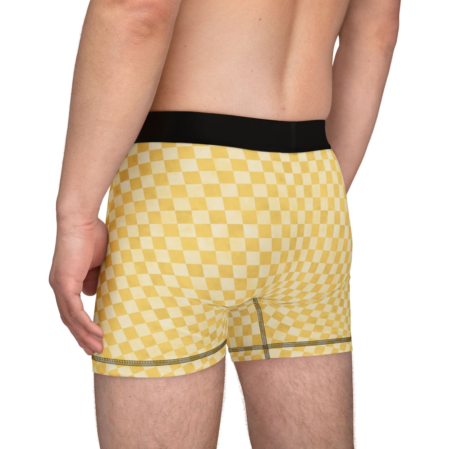 Yellow Checker Men’s Boxer Briefs | Aesthetic Stretch Underwear | Soft Statement Loungewear