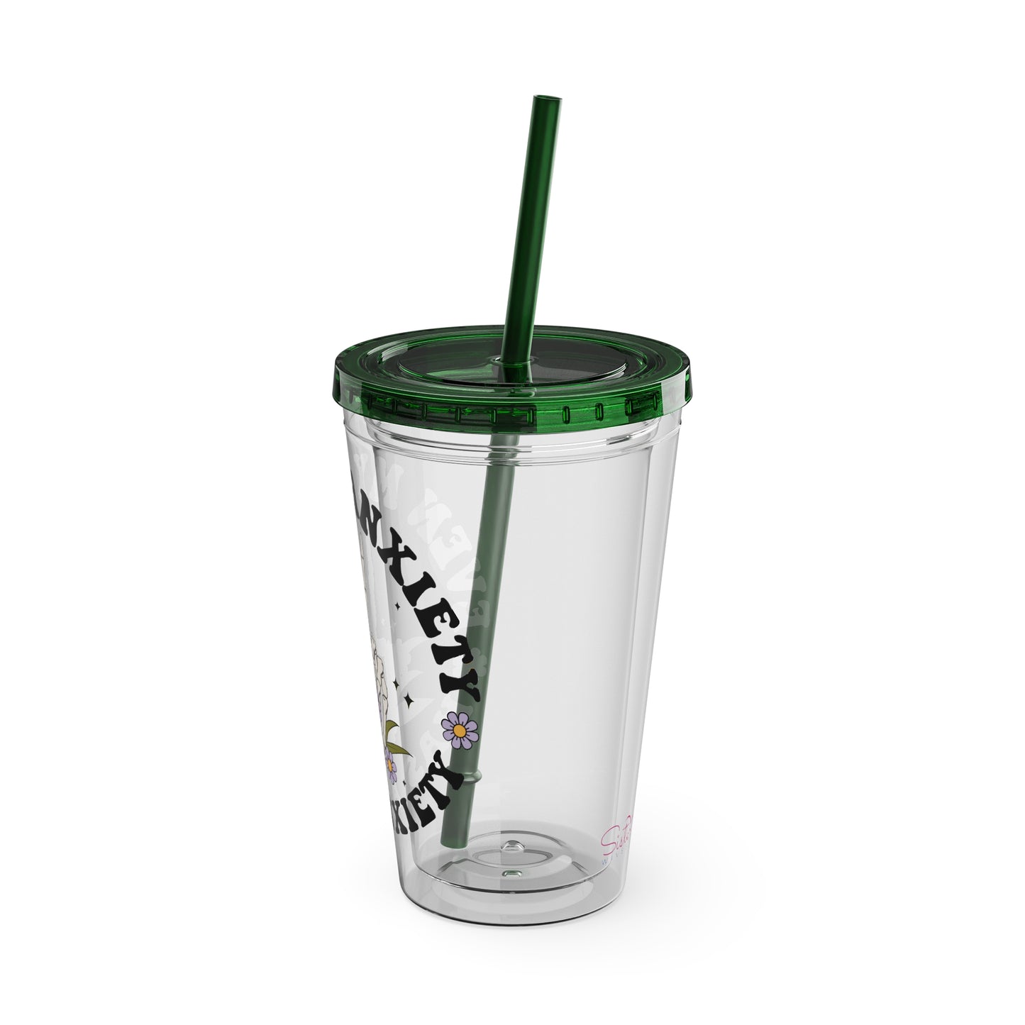 Even My Anxiety Has Anxiety” Skeleton Peace Sign 16oz Sunsplash Tumbler | Dark Humor Mental Health Cup | Goth Aesthetic Drinkware | Spooky Skeleton Cup | Anxiety Humor Gift