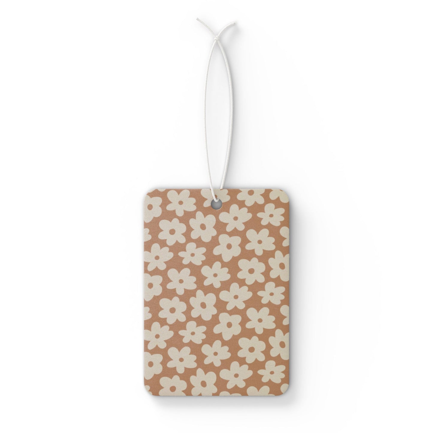 Brown Retro Floral Car Air Freshener – Cute Daisy Aesthetic Hanging Diffuser | Pine, New Car & Black Ice Scents