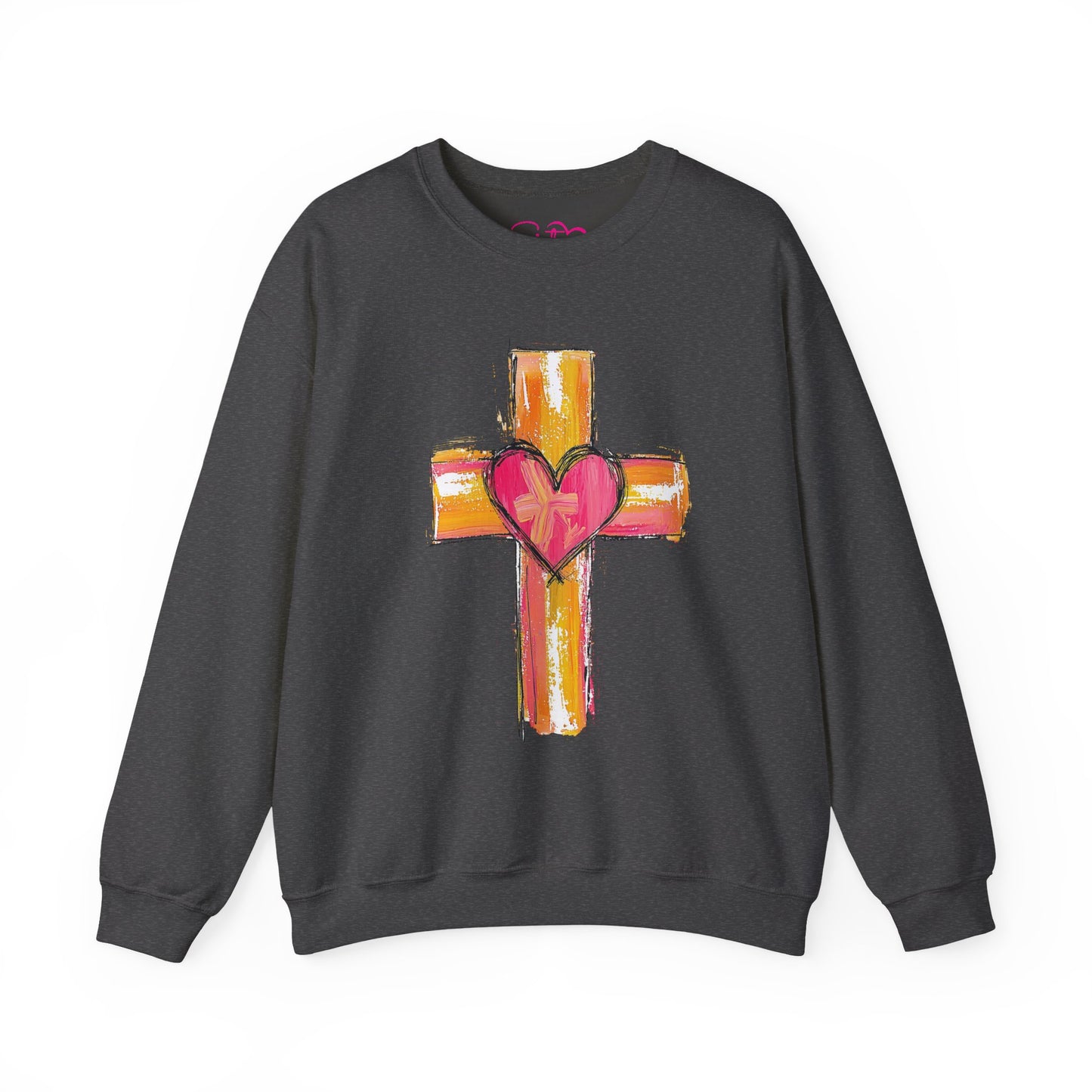 Cross with Heart Crewneck Sweatshirt | Love-Centered Faith Pullover | Inclusive Christian Apparel | Cozy Spiritual Sweatshirt