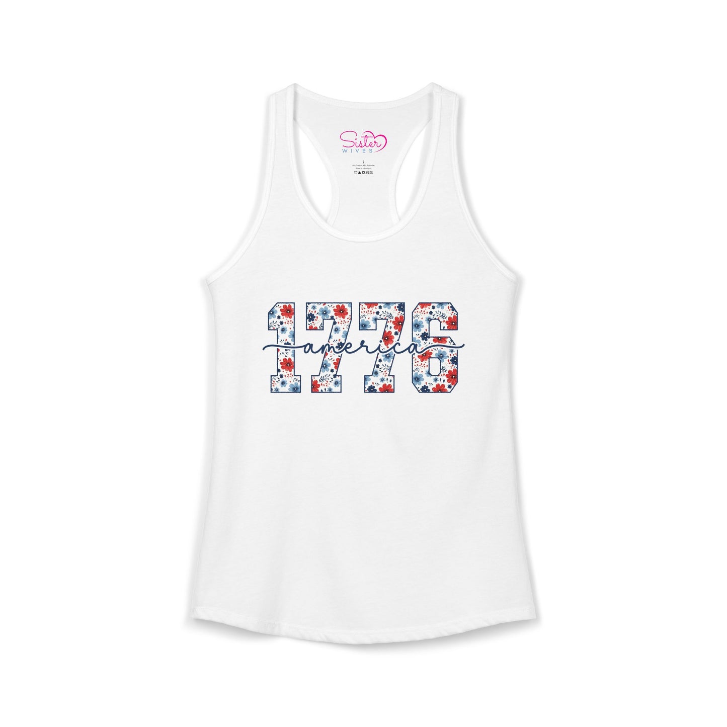USA Floral Racerback Tank – Patriotic Flower Tank Top | Fourth of July Shirt | Summer USA Graphic Tank