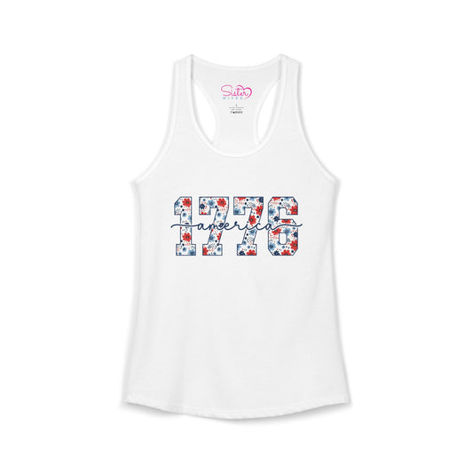 USA Floral Racerback Tank – Patriotic Flower Tank Top | Fourth of July Shirt | Summer USA Graphic Tank