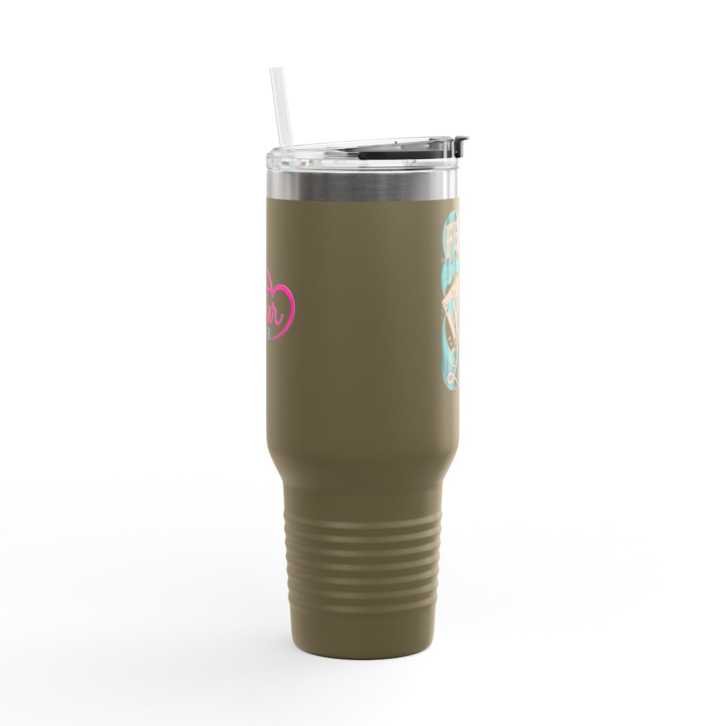 Feeling Lucky 40oz Insulated Travel Mug – Vintage Playing Card Lucky Charm Tumbler with Straw | Stainless Steel BPA-Free Cup
