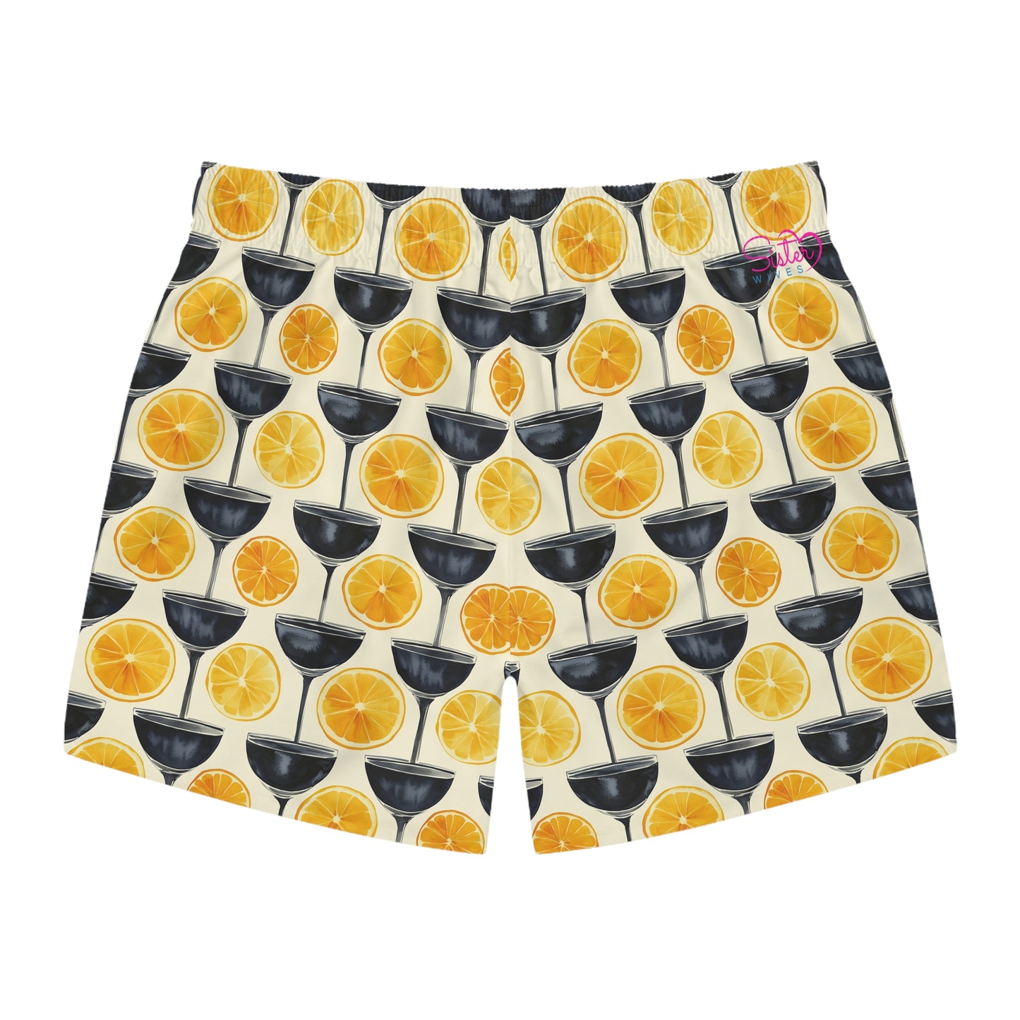 Men’s Cocktail Swim Trunks – Citrus Martini Resort Boardshorts | Polyamory ENM Lifestyle Poolwear | Fast-Dry Summer Swim Shorts