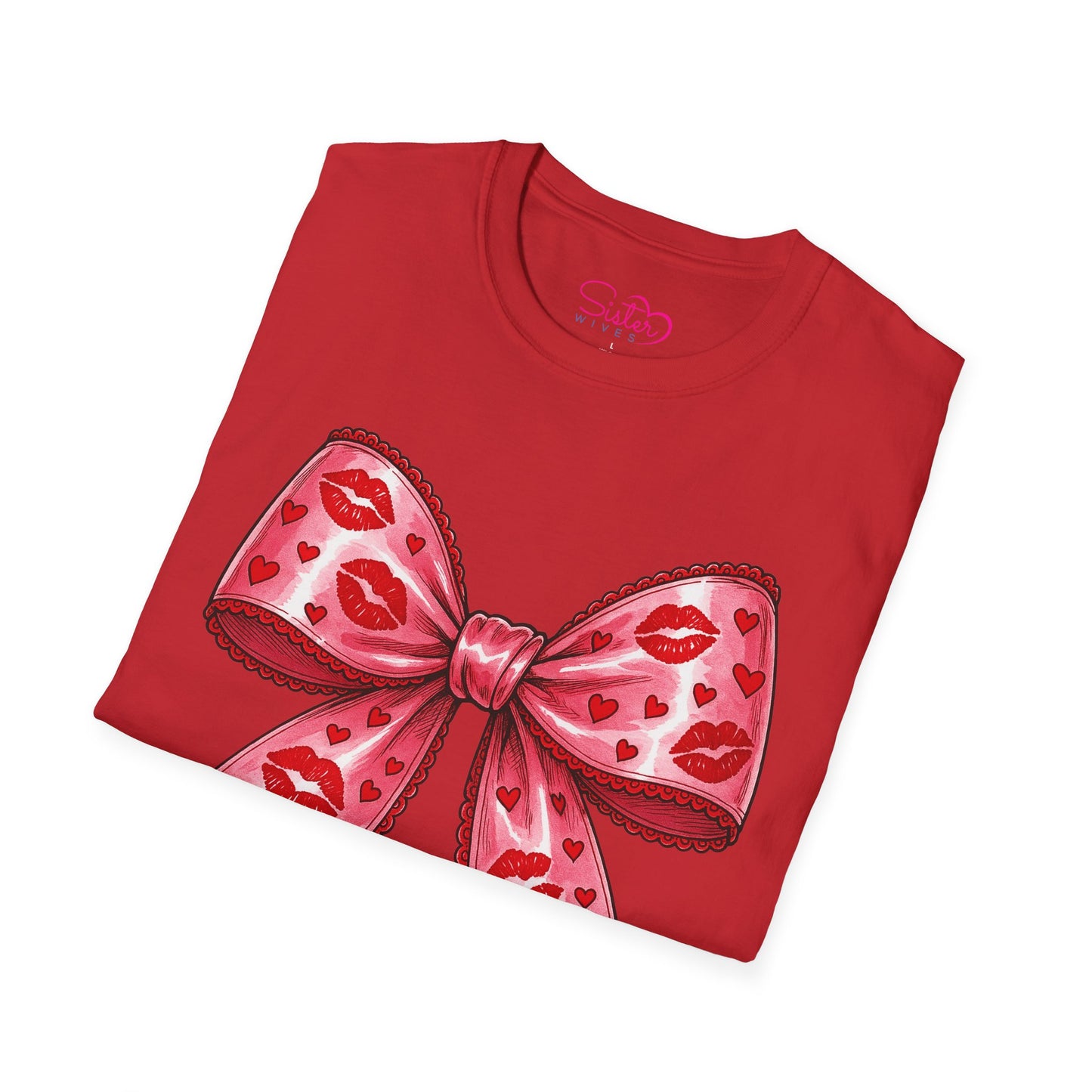Red Coquette Bow Shirt – Flirty Valentine Bow T-Shirt, Polyamory ENM Non-Monogamy Symbol Tee, Unisex Gildan 64000