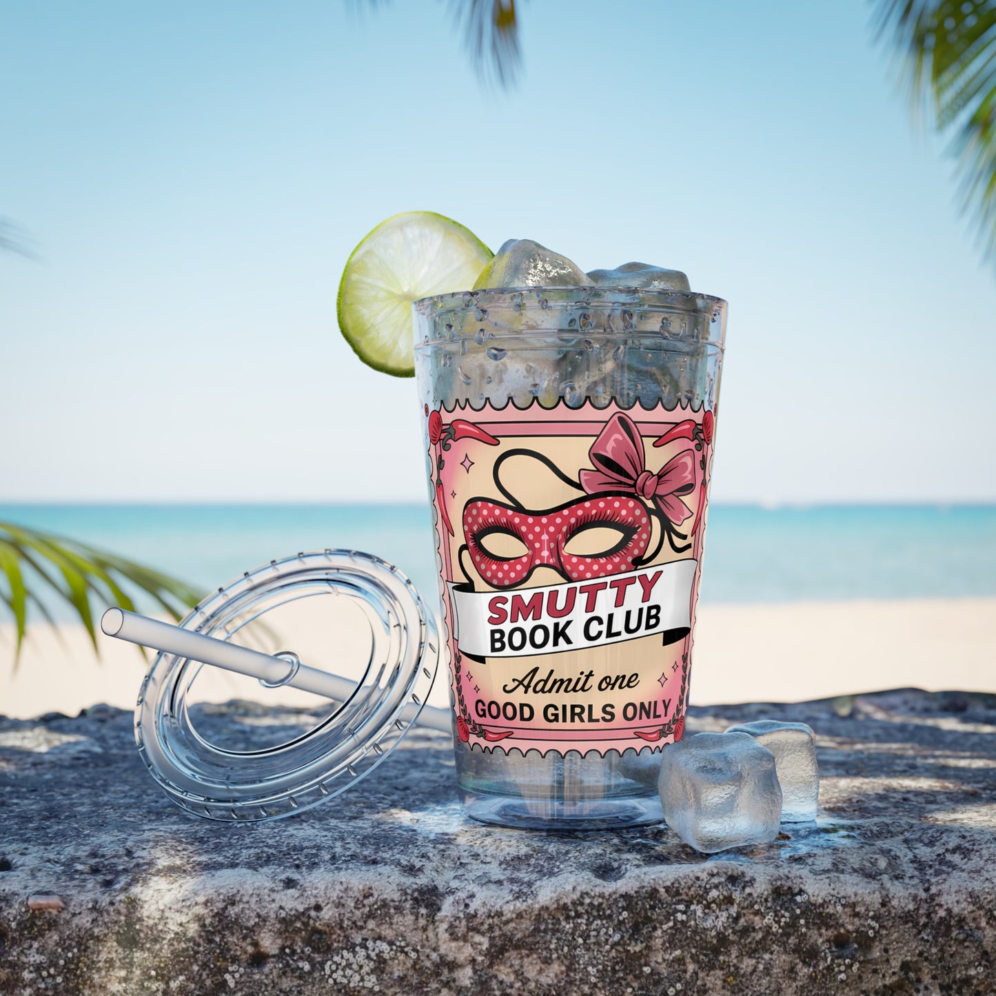 Admit One: Smutty Book Club – 16oz Sunsplash Tumbler | Polyamory Pride Cup | ENM Lifestyle Drinkware | Swinger Aesthetic Travel Cup | Spicy Romance Reader Gift | Poly, Open Relationship,...