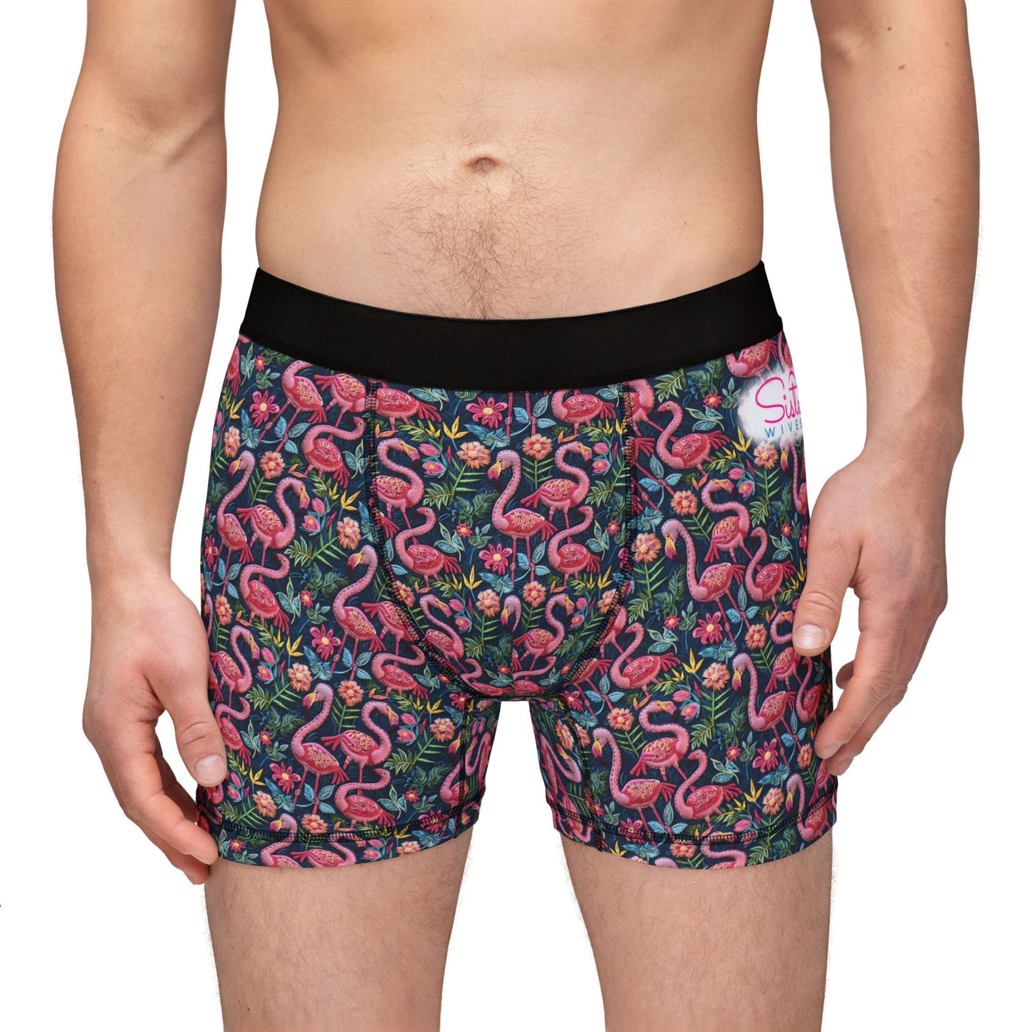 Sisterwives Tropical Flamingos Men's Boxers | Fun Swinger Underwear, Summer Loungewear, Tropical Gift, Comfortable Boxers, Vibrant Print