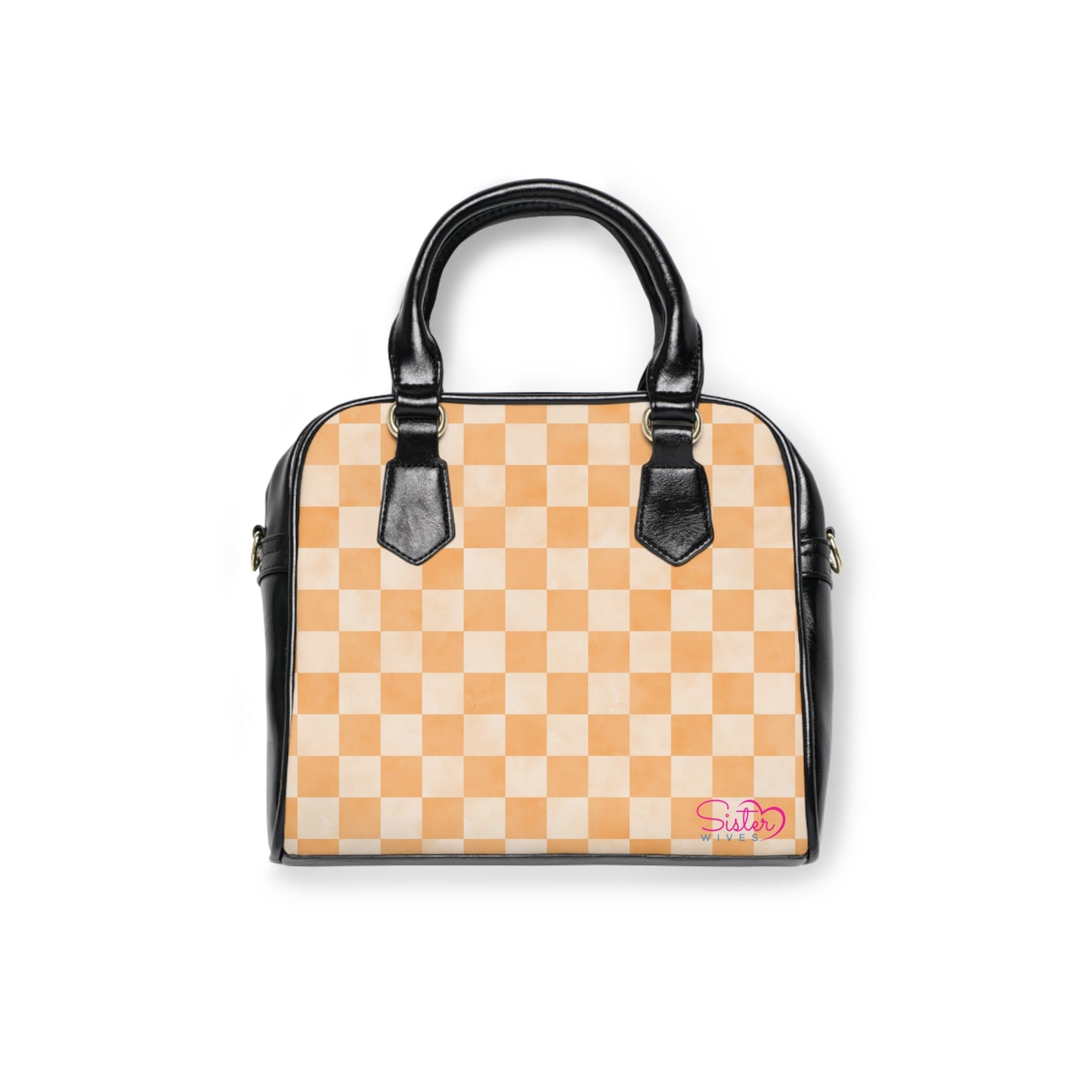 Peach Checkered Shoulder Handbag – Soft Retro Checkerboard PU Leather Purse, Polyamory & ENM Friendly Fashion Bag, Love-Positive Gift
