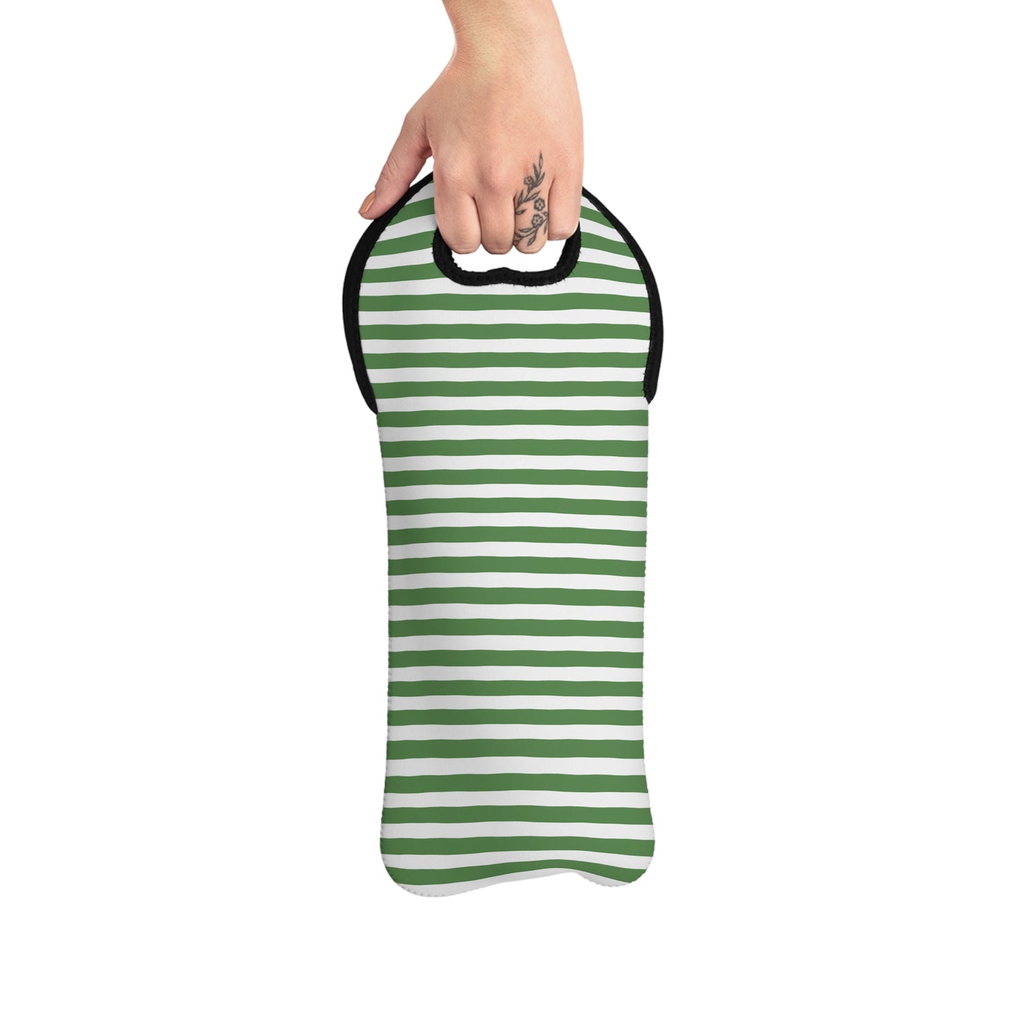 Green Striped Wine Tote Bag – Reusable Neoprene Wine Bottle Carrier with Handle