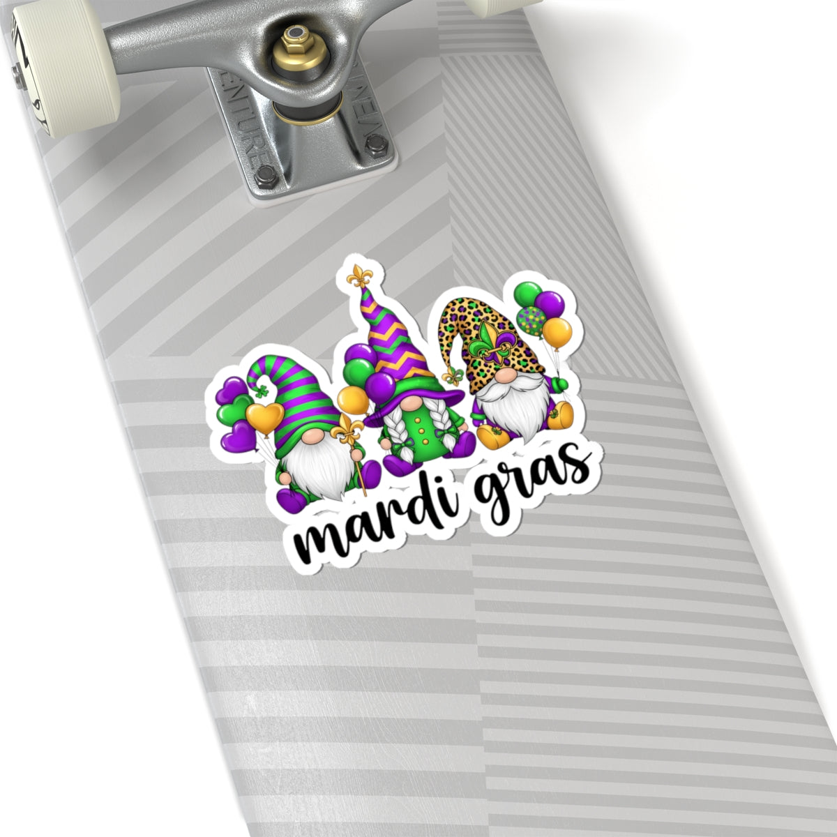 Mardi Gras Throuple Gnomes Kiss-Cut Sticker | Polyamory ENM Pride Vinyl Decal | Chosen Family Gnome Sticker | Mardi Gras Laptop Sticker