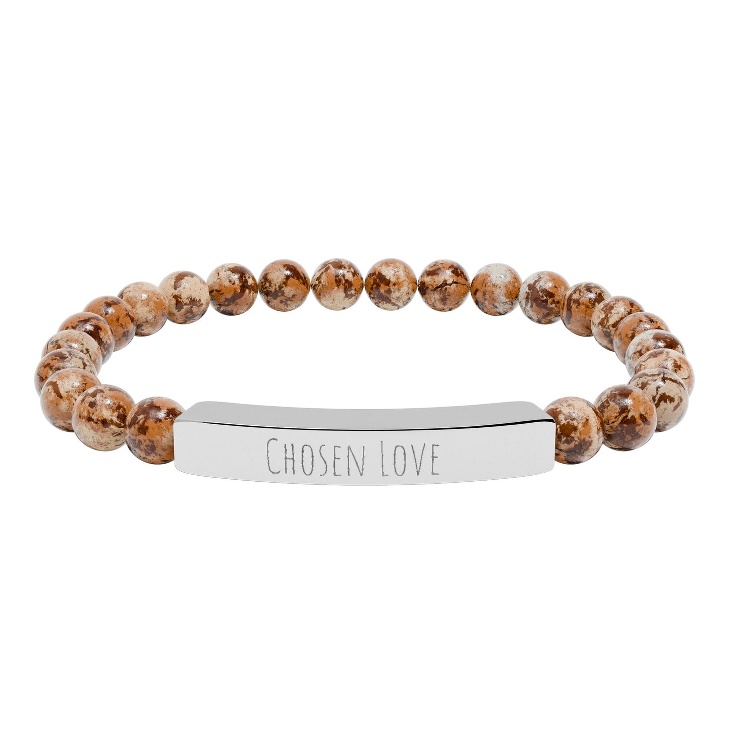 Chosen Love Natural Stone Stretch Bar Bracelet – Engraved Stainless Steel ID Bracelet, Polyamory & ENM Jewelry, Minimalist Relationship Symbol