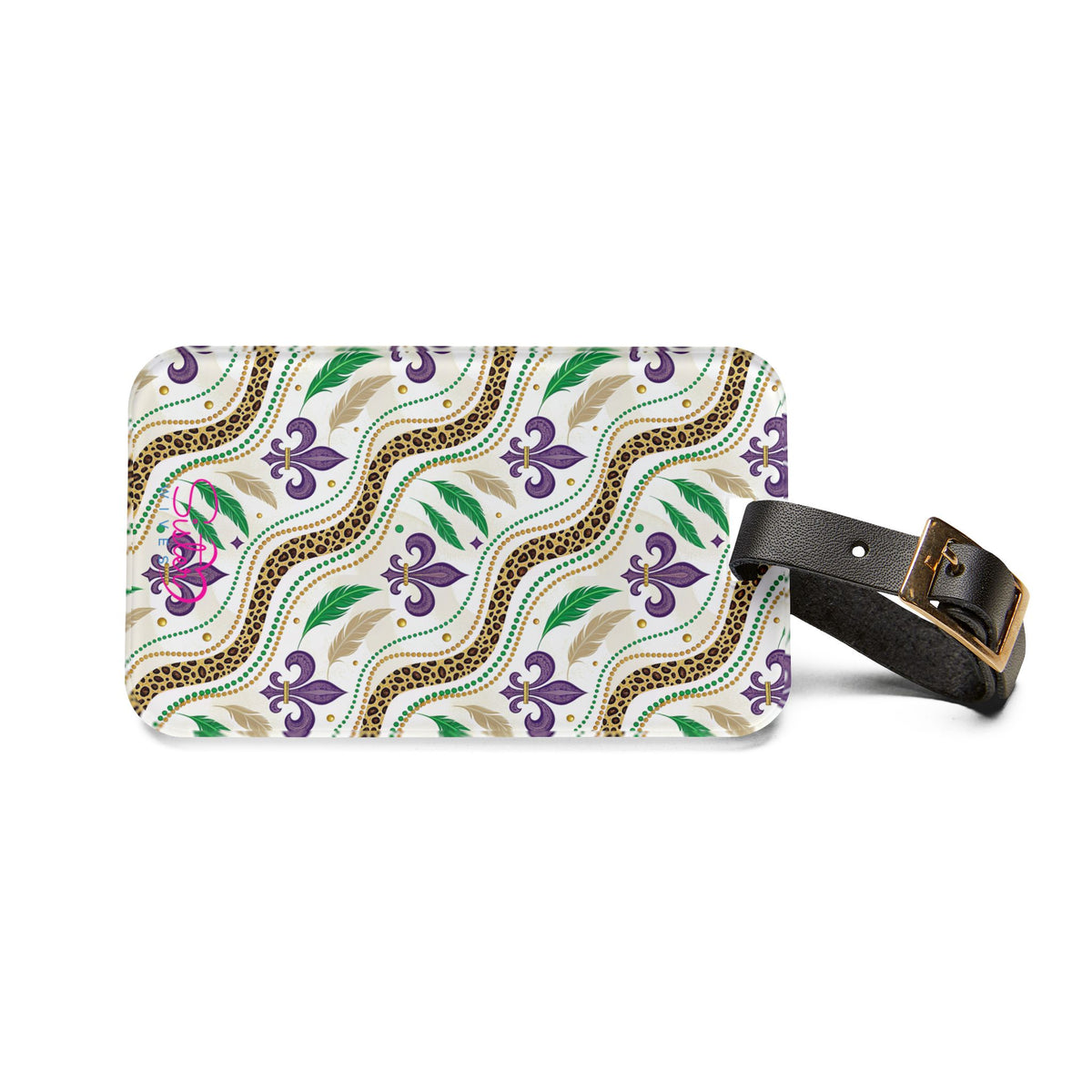 Mardi Gras Leopard Print Luggage Tag – Polyamory ENM Pride Travel Accessory, Colorful Acrylic Suitcase Tag