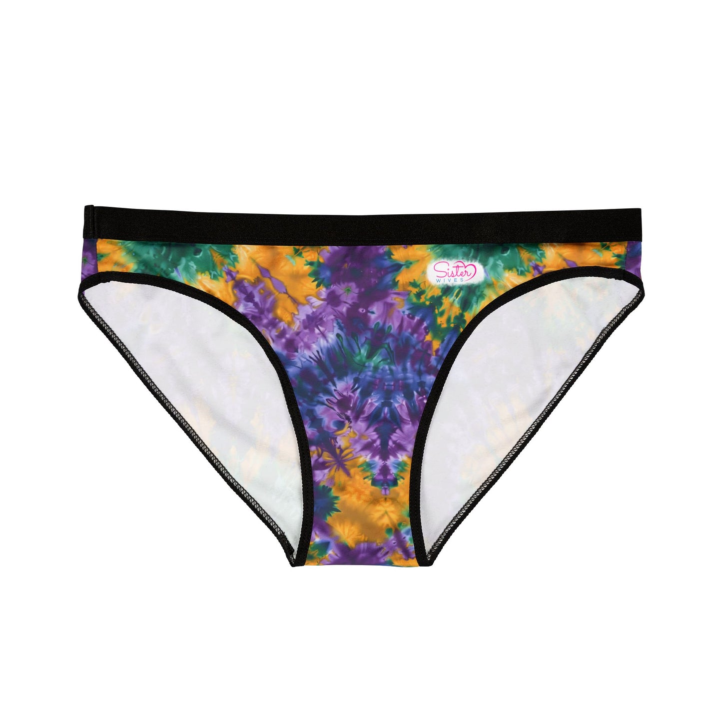 Mardi Gras Tie-Dye Women’s Panties | Polyamory ENM Pride Underwear | Ethical Non-Monogamy Lingerie | Colorful Festival-Inspired Bikini Briefs